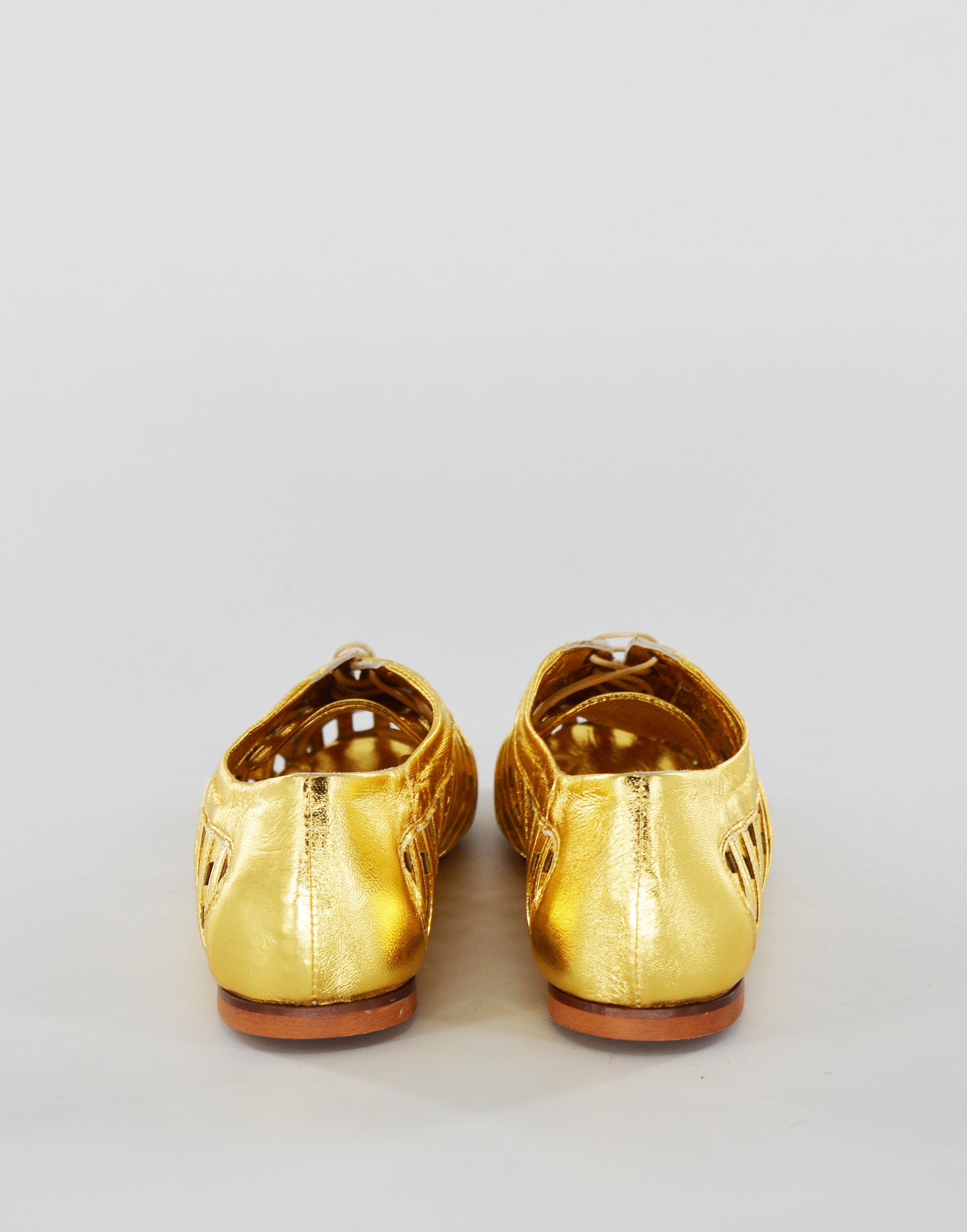 Derby Traforati in Pelle Laminata Oro
