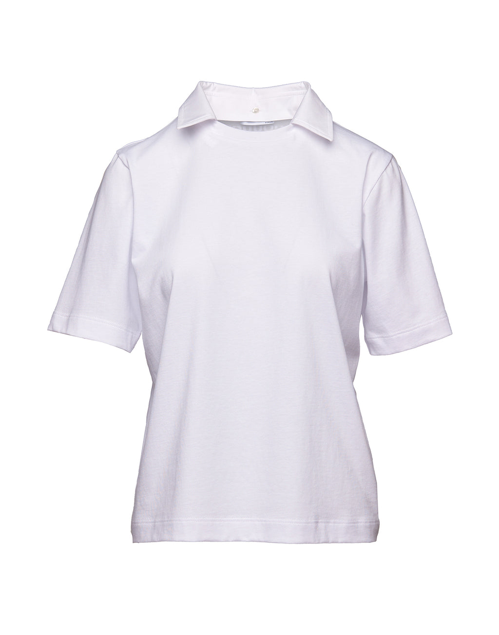 T-shirt Manica Corta con Collo Rimovibile in Popeline Off White