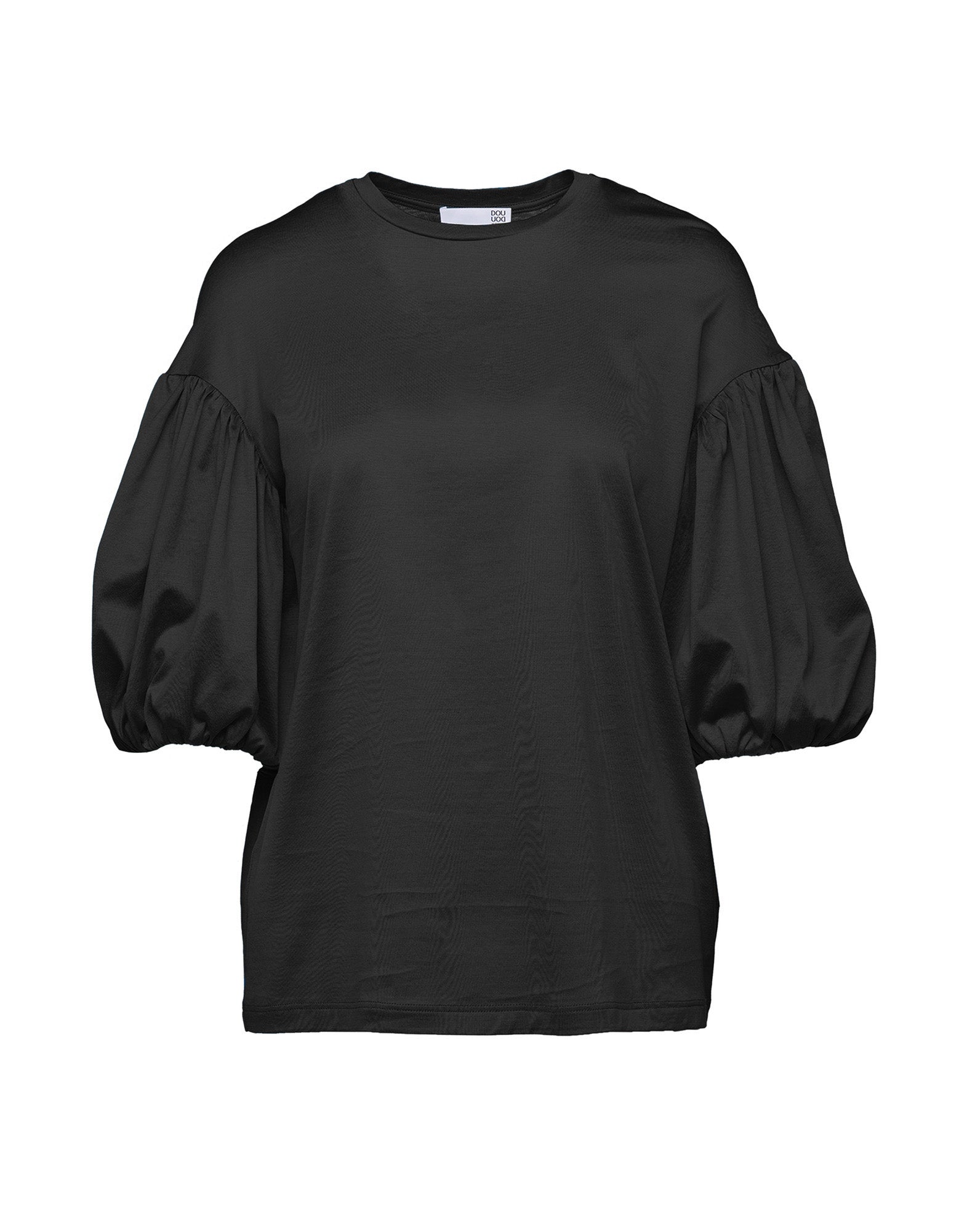T-shirt Girocollo con Manica a Balloon Nera