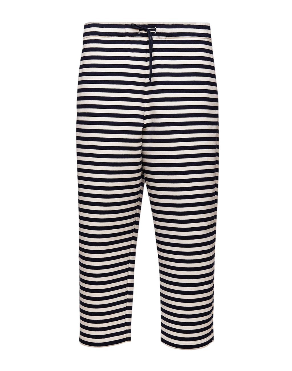 Japan Tailored Striped Fleece Trousers in Navy/Milk Blue