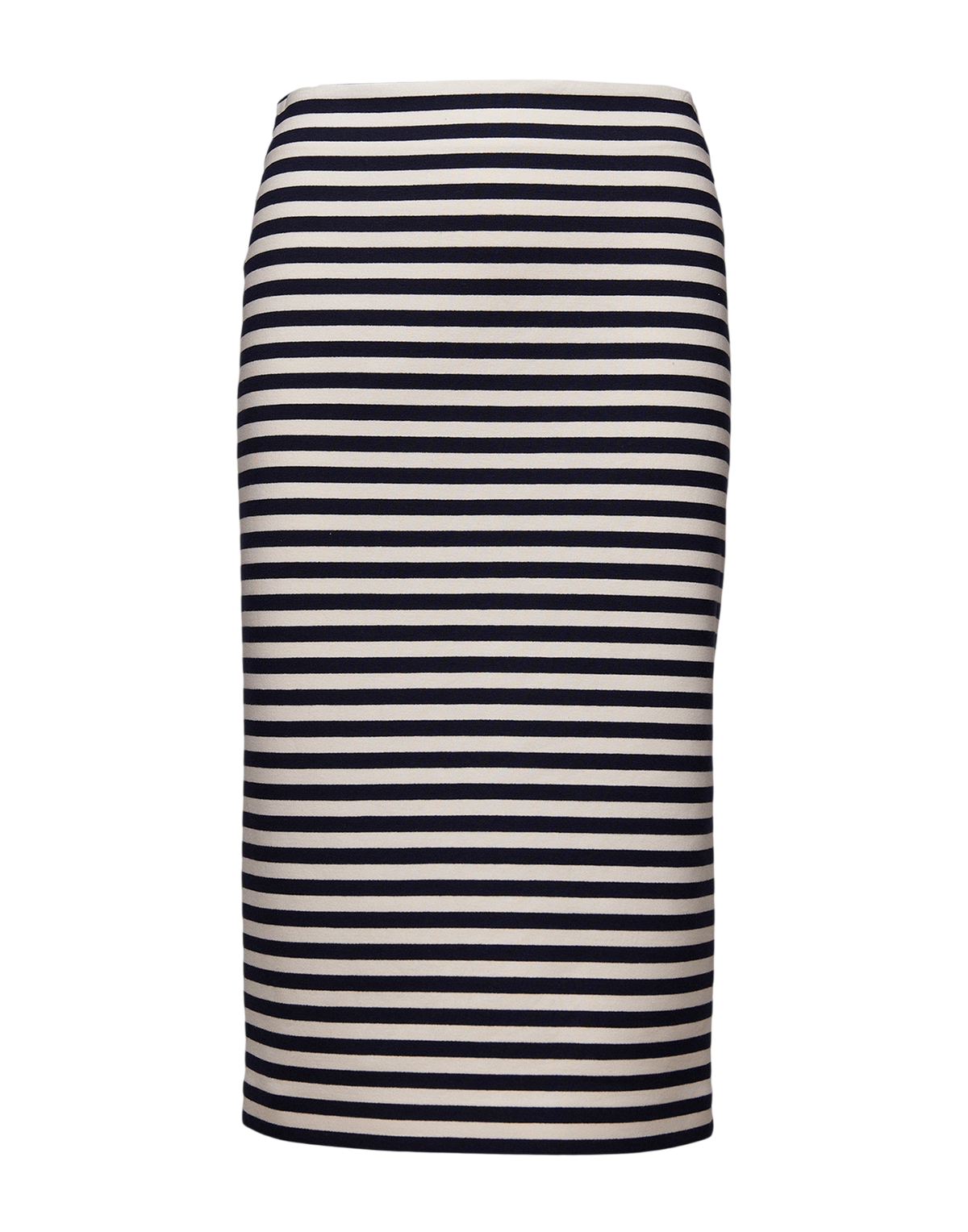 Jupe mi-longue en molleton rayé style tailleur bleu marine/lait