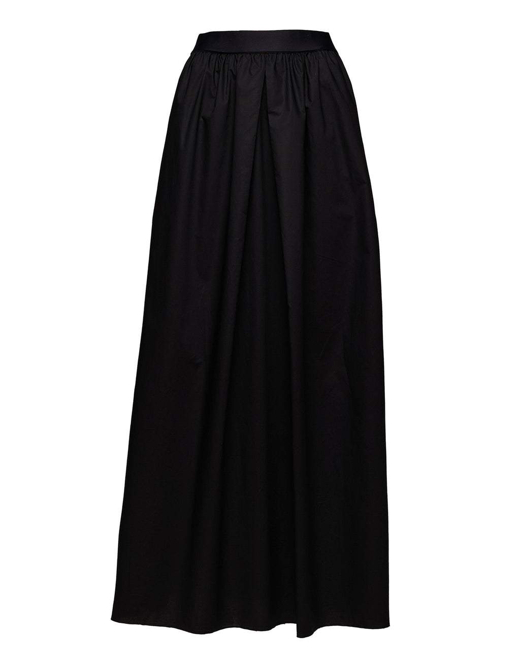 Gonna Lunga con Elastico in Vita in Popeline Nero