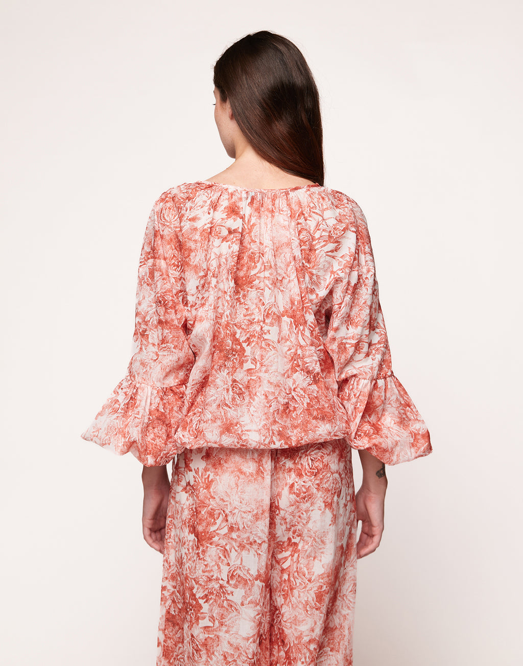 Blusa con Manica a Balloon in Mussola Floreale Cotto