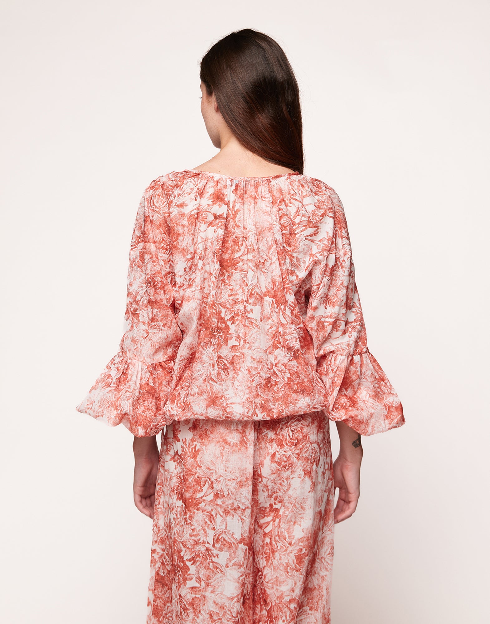Blusa con Manica a Balloon in Mussola Floreale Cotto