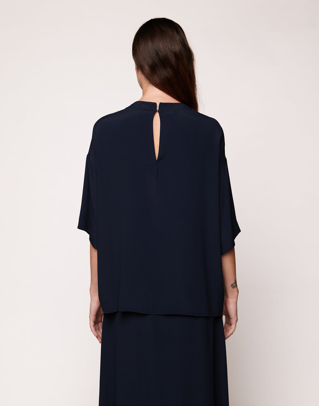 T-shirt in Crepe de Chine Navy Blu