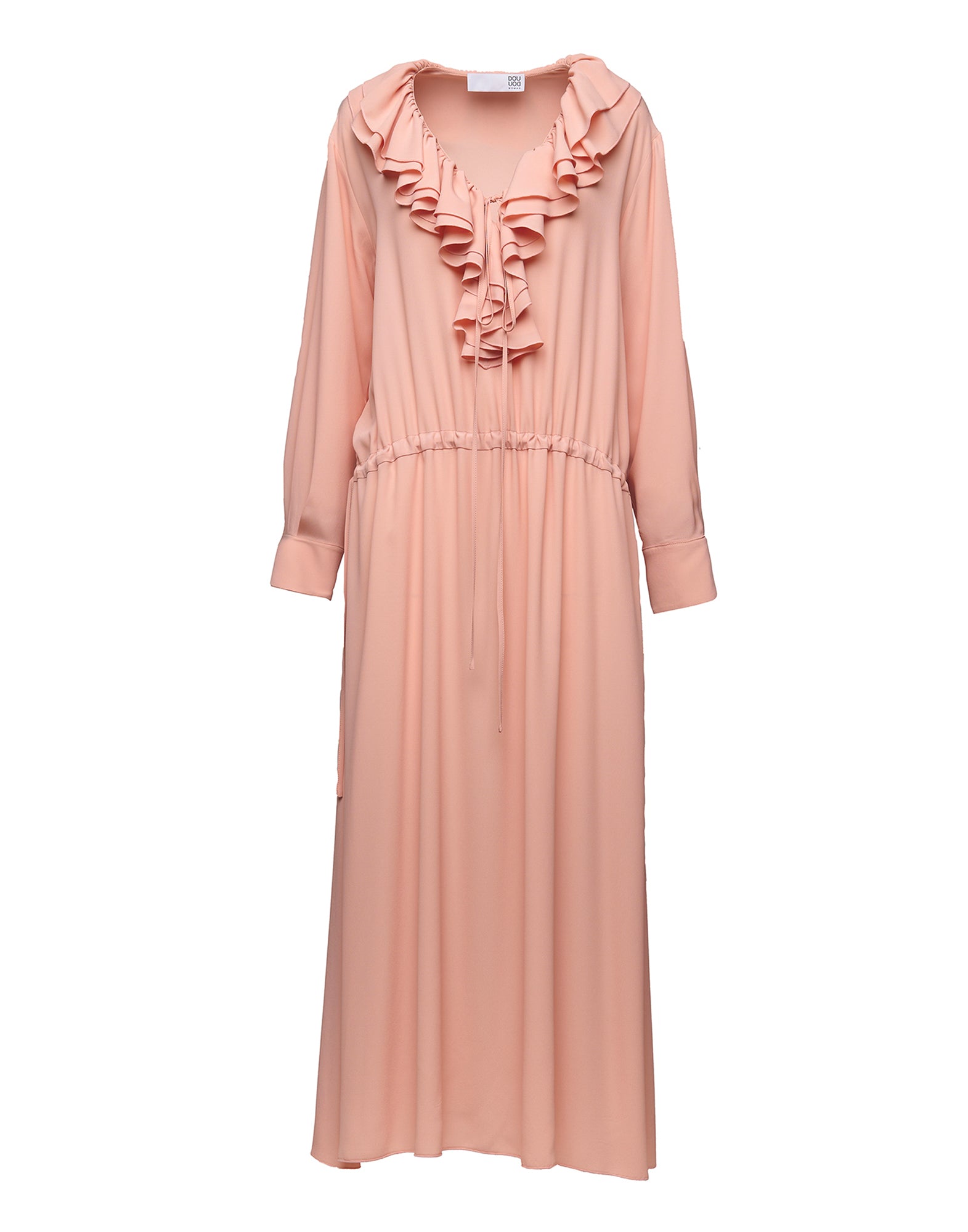 Abito Lungo con Rouches in Crepe de Chine Blush