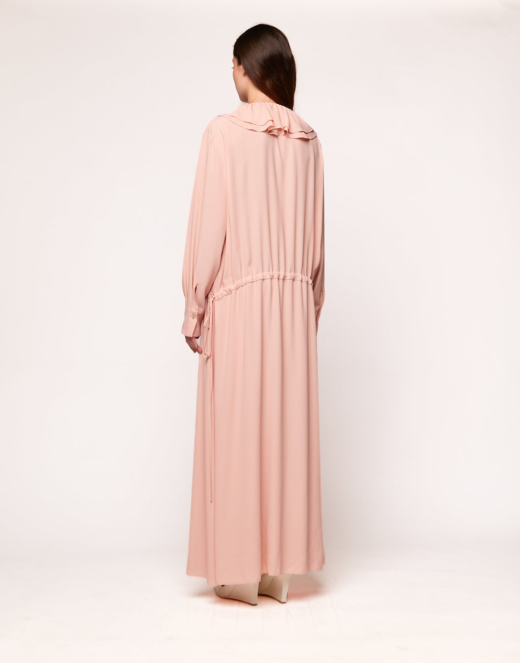 Abito Lungo con Rouches in Crepe de Chine Blush