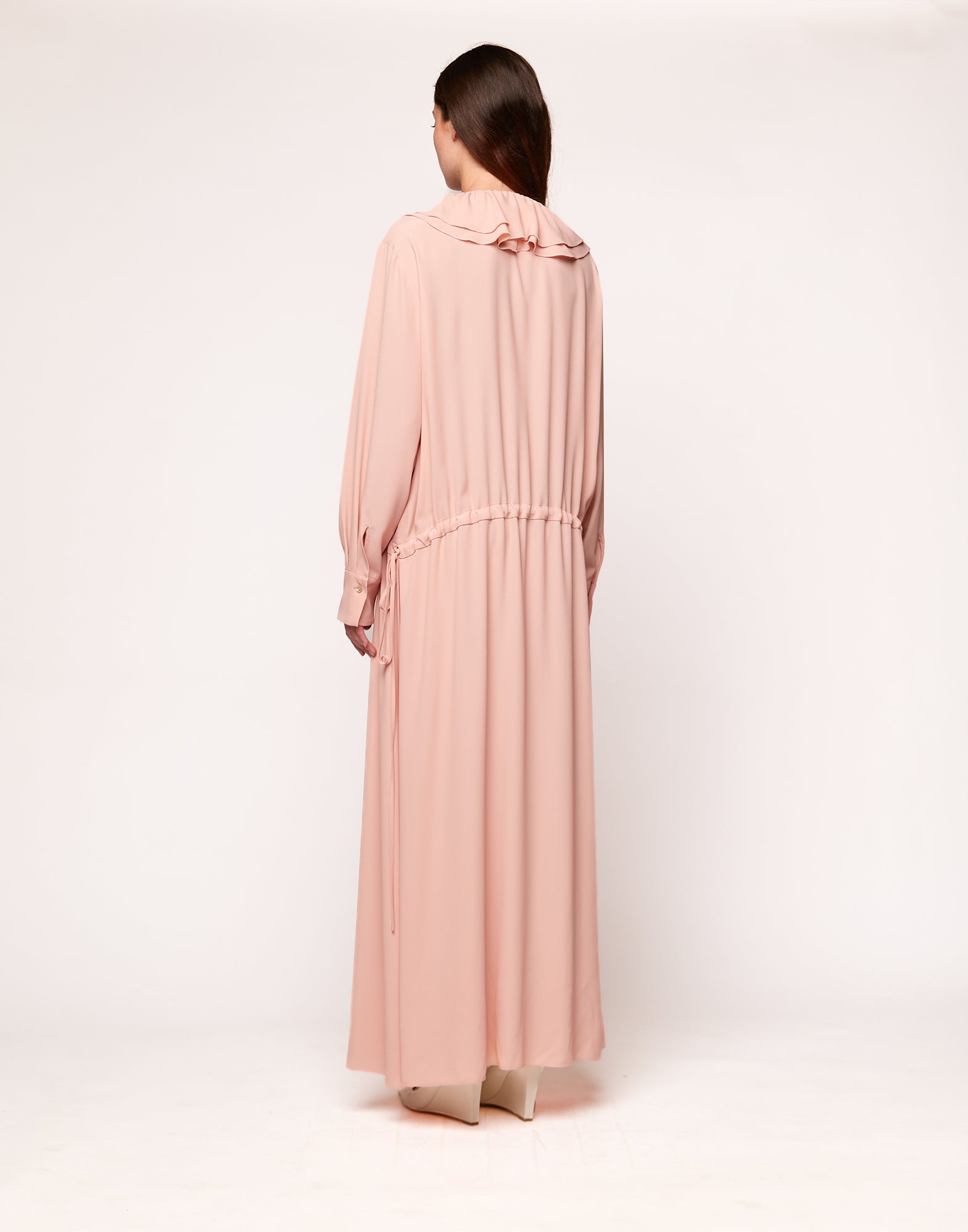 Abito Lungo con Rouches in Crepe de Chine Blush