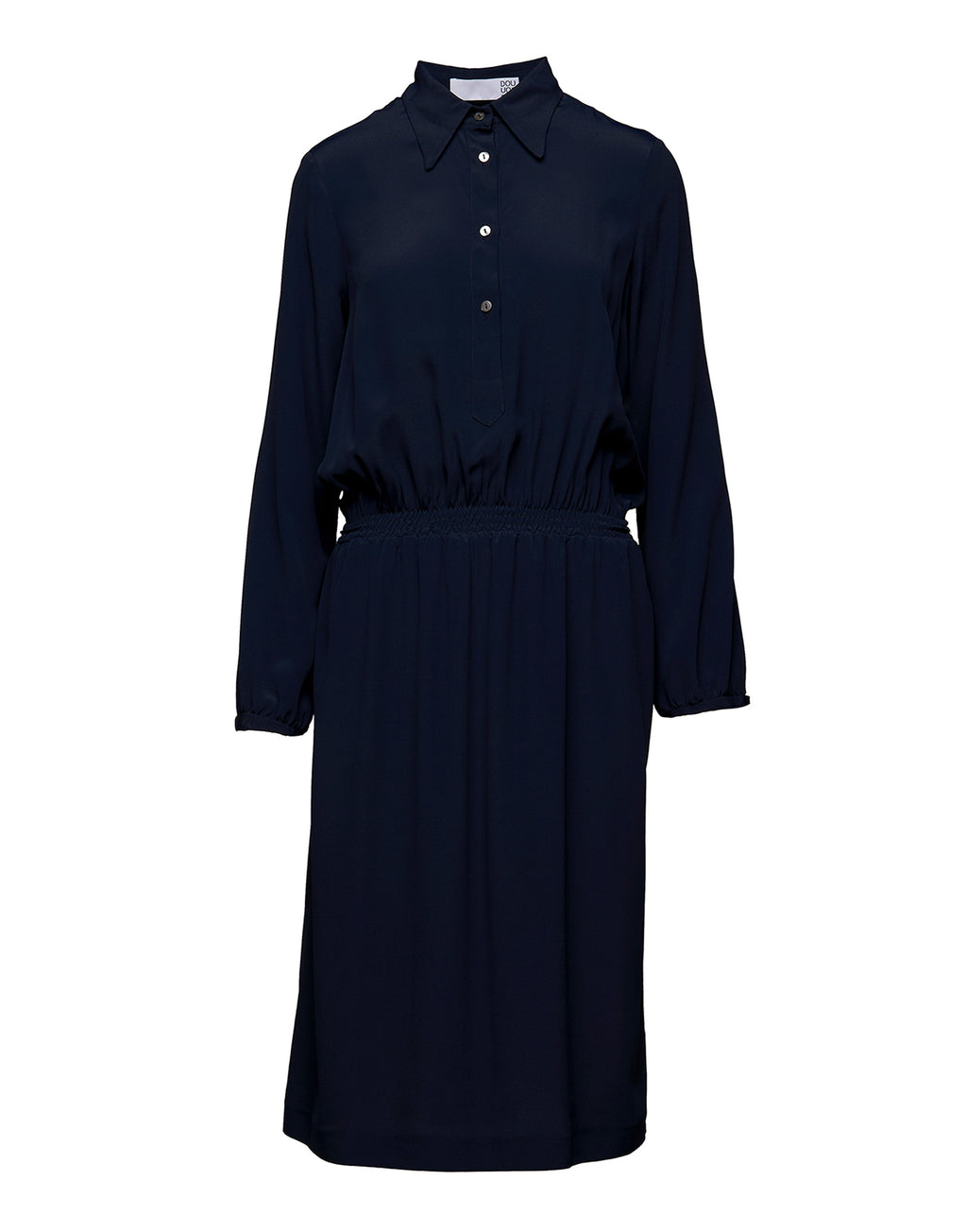 Abito a Camicia in Crepe de Chine Navy Blu