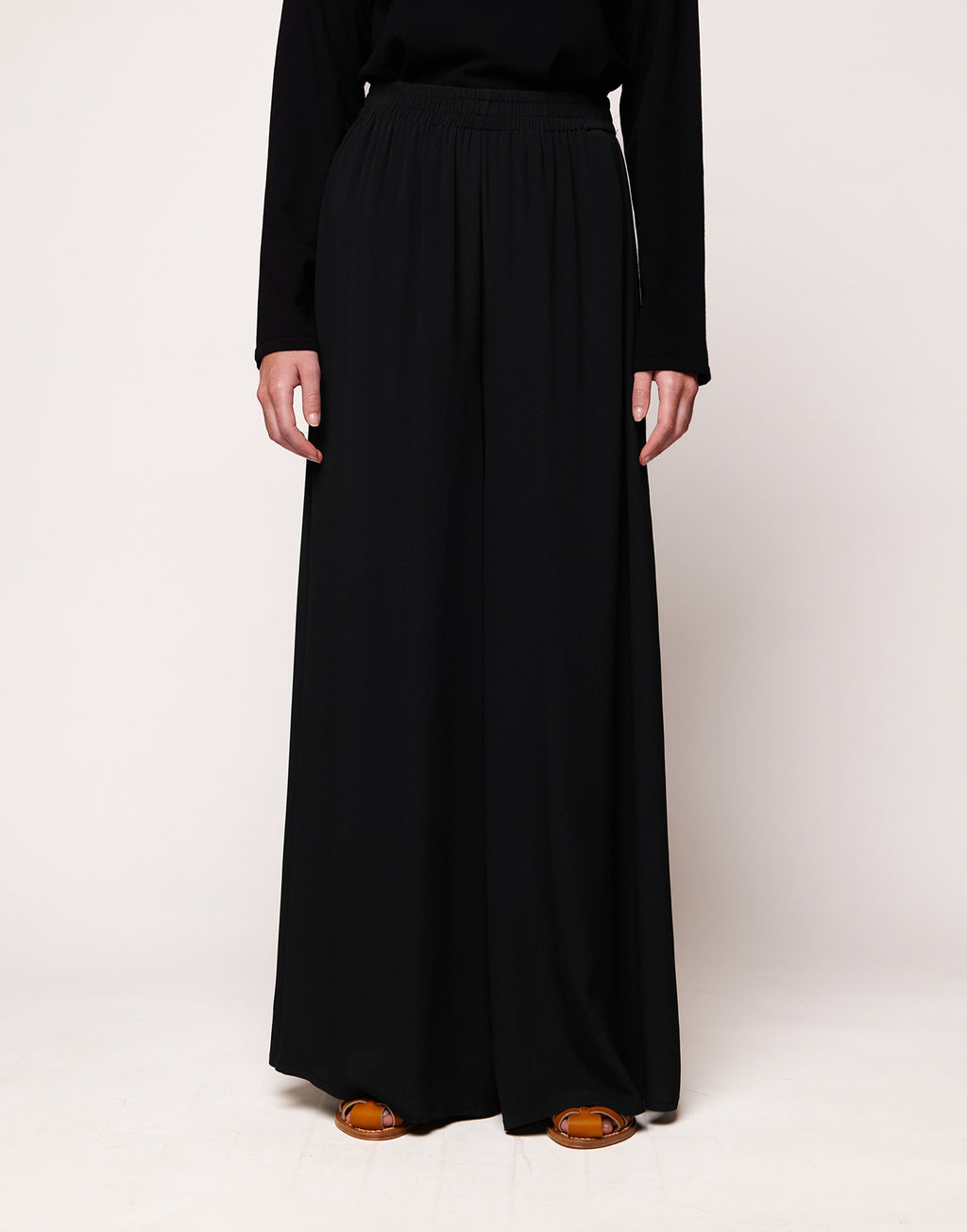 Pantaloni Ampi con Elastico in Crepe de Chine Navy Blu