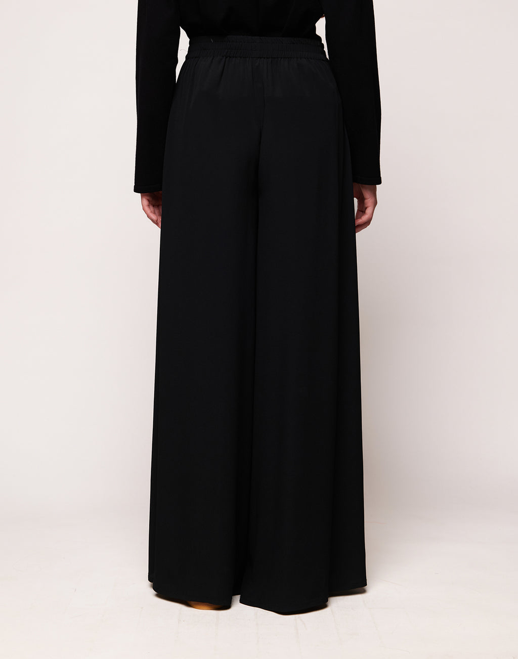 Pantaloni Ampi con Elastico in Crepe de Chine Navy Blu