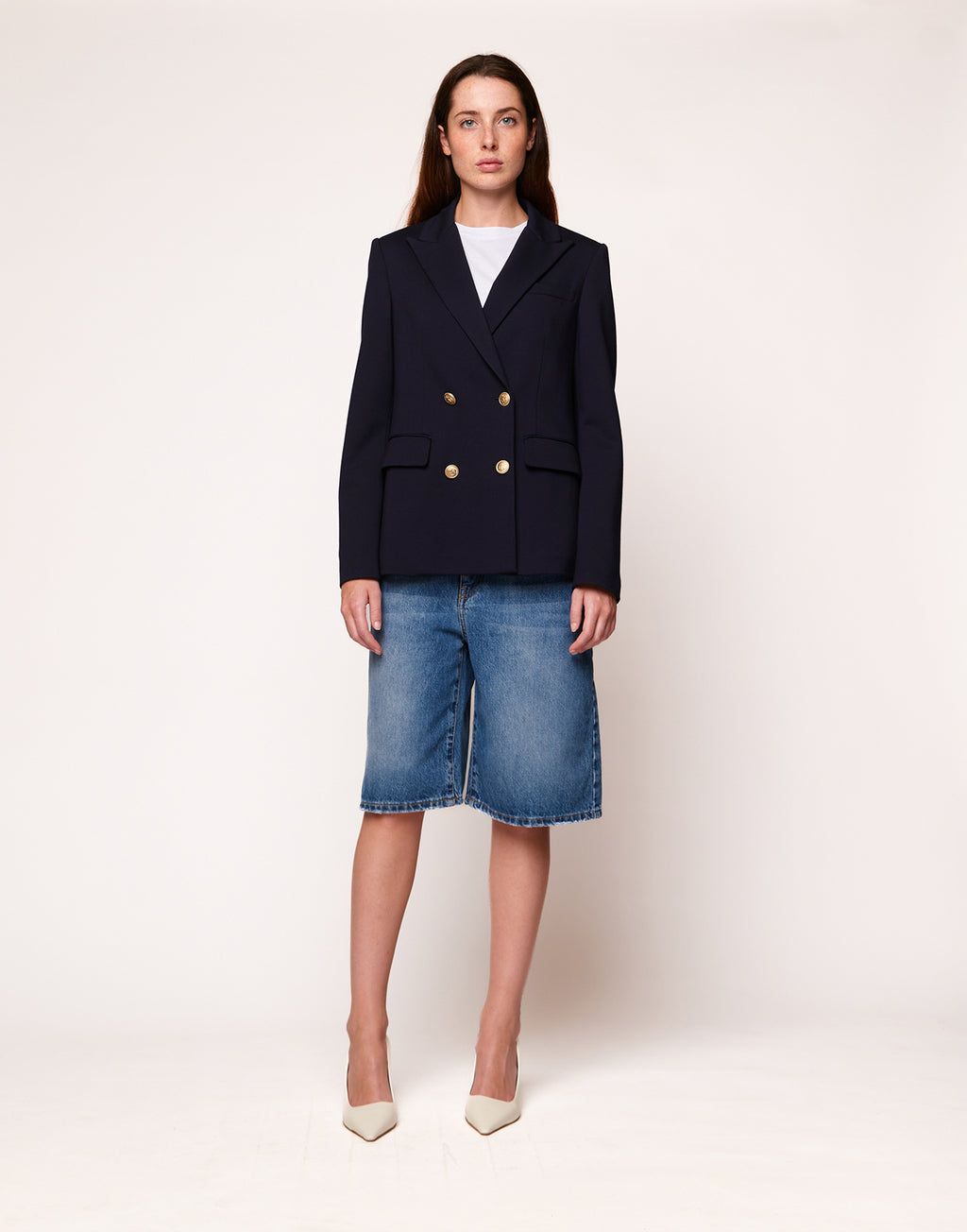 Giacca Doppio Petto in Punto Milano Compact Navy Blu