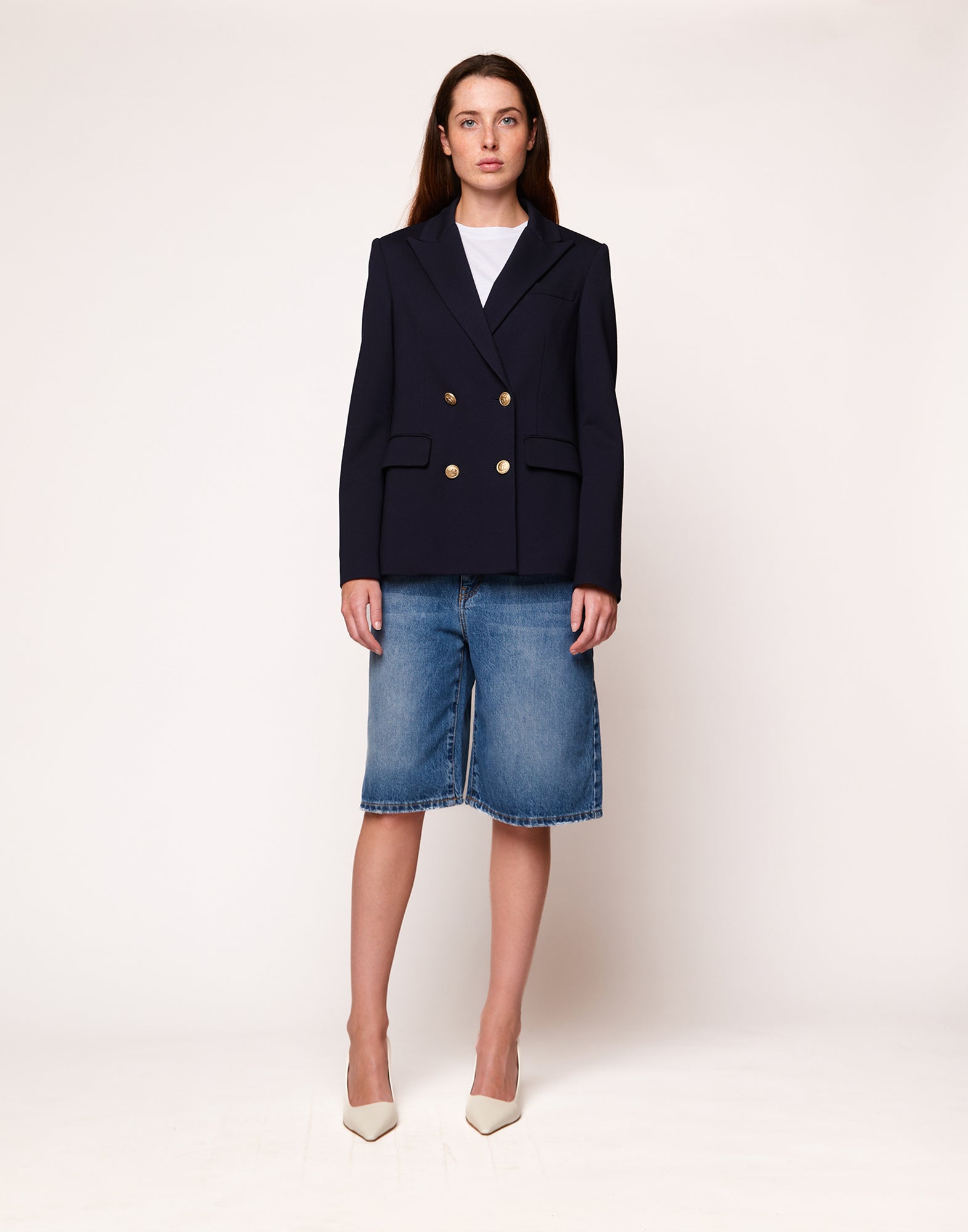 Giacca Doppio Petto in Punto Milano Compact Navy Blu