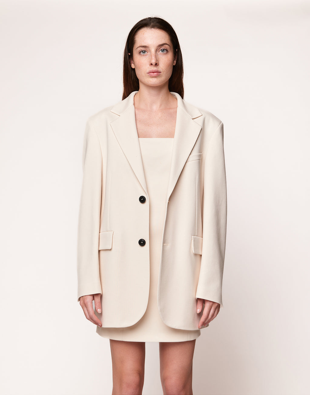 Giacca Over Monopetto in Punto Milano Compact Burro