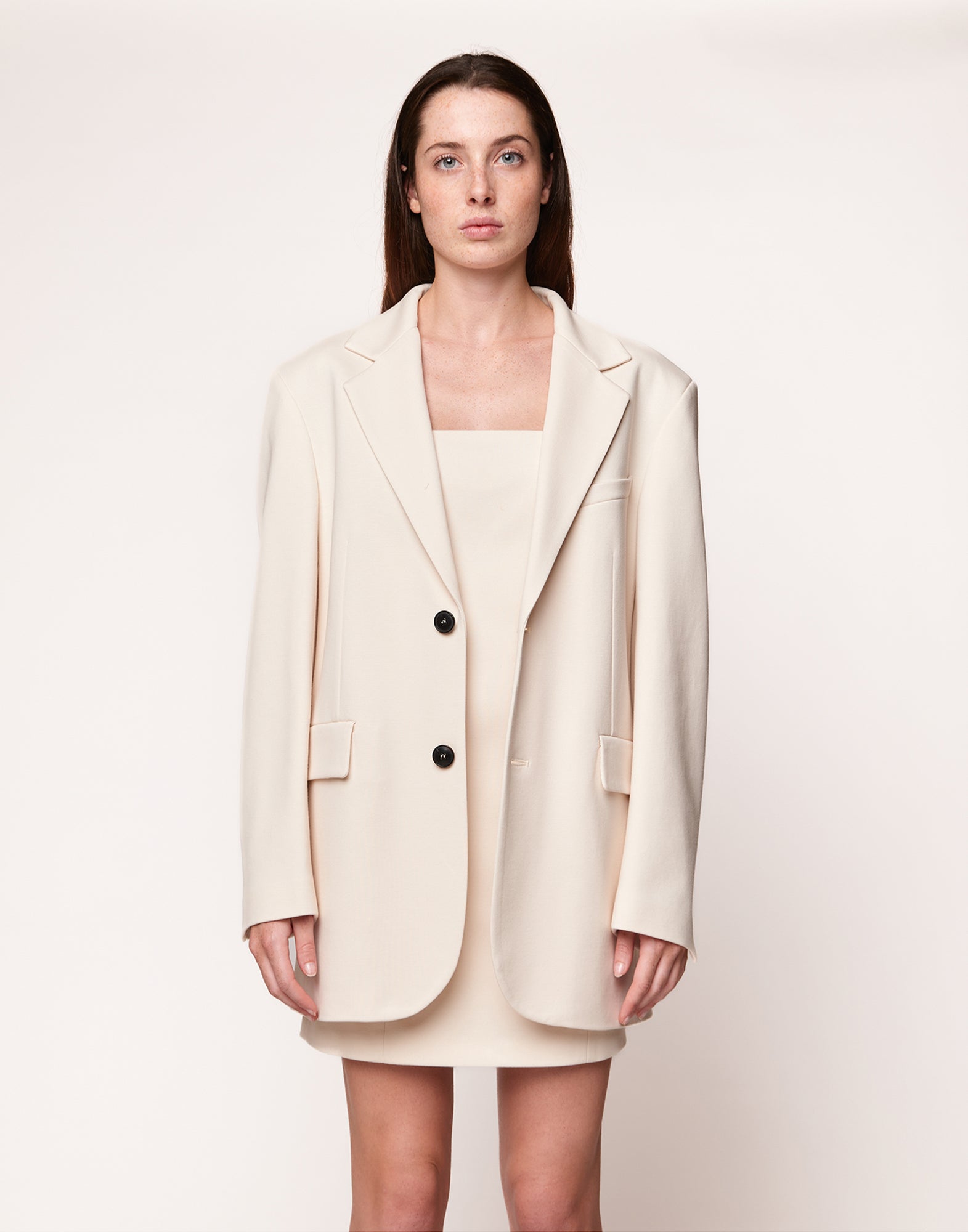 Giacca Over Monopetto in Punto Milano Compact Burro