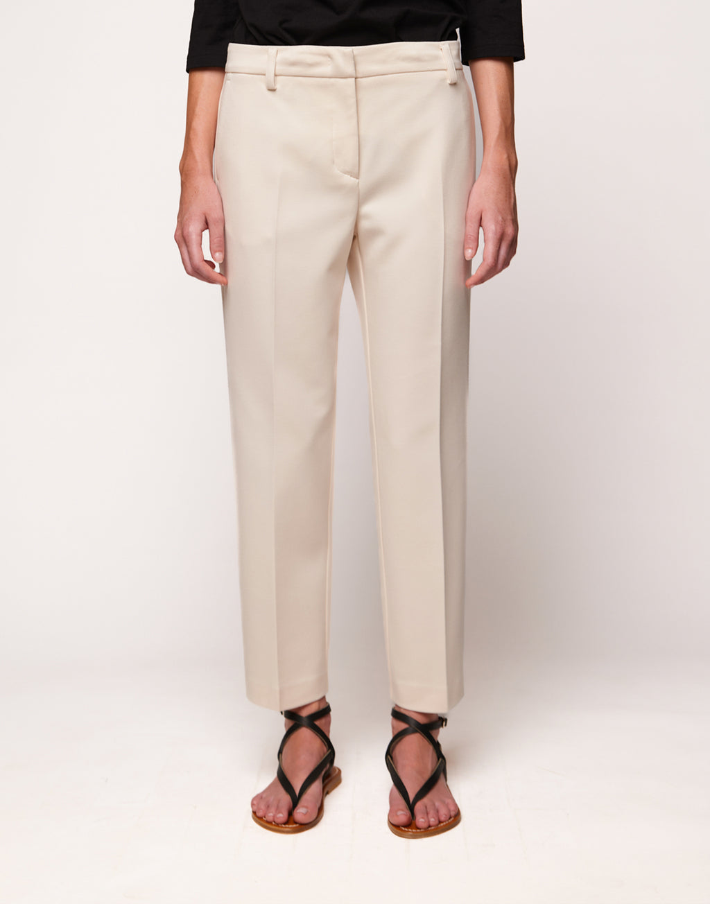 Pantaloni a Gamba Dritta in Punto Milano Compact Burro