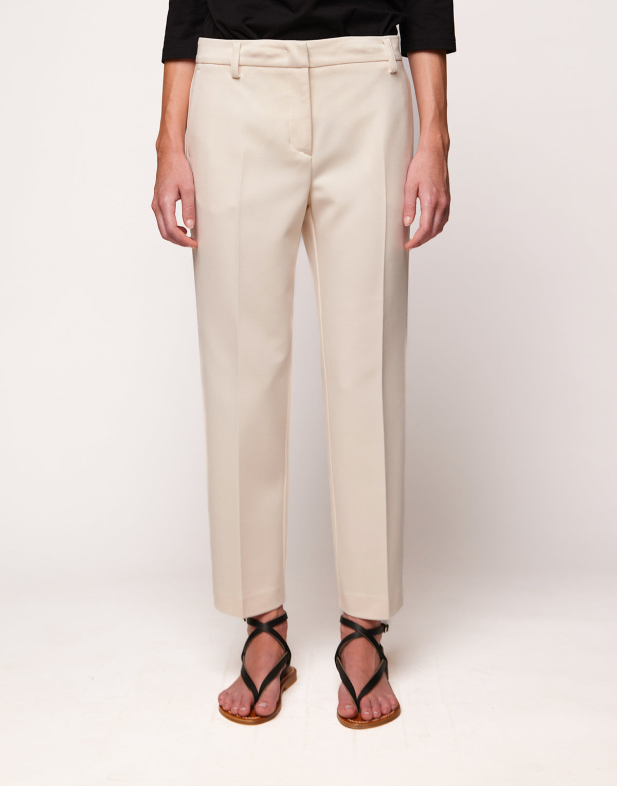 Straight-Legged Trousers in Burro Milano Stitch