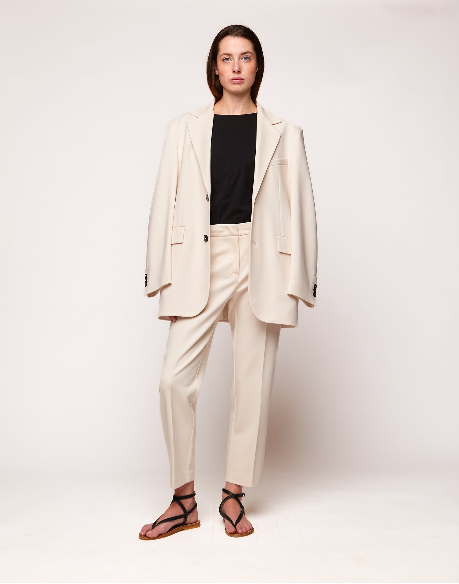 Pantaloni a Gamba Dritta in Punto Milano Compact Burro