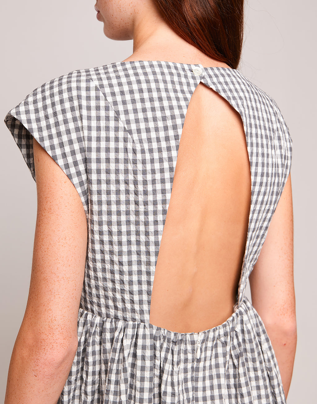 Abito Midi Smanicato in Vichy Embossed Off White/Steel