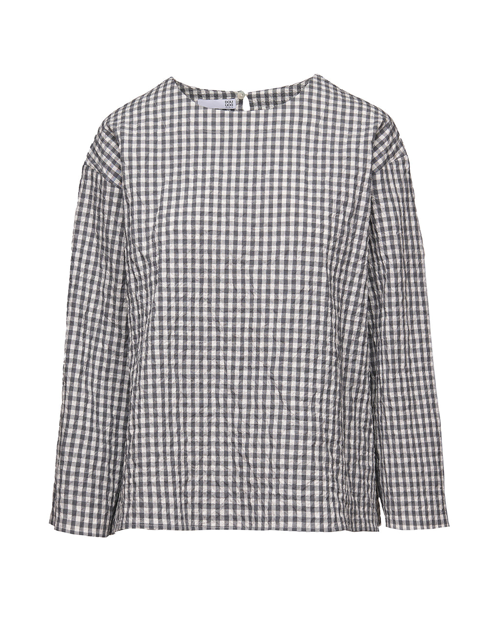 Blusa Boxy a Manica Lunga in Vichy Embossed Off White/Steel