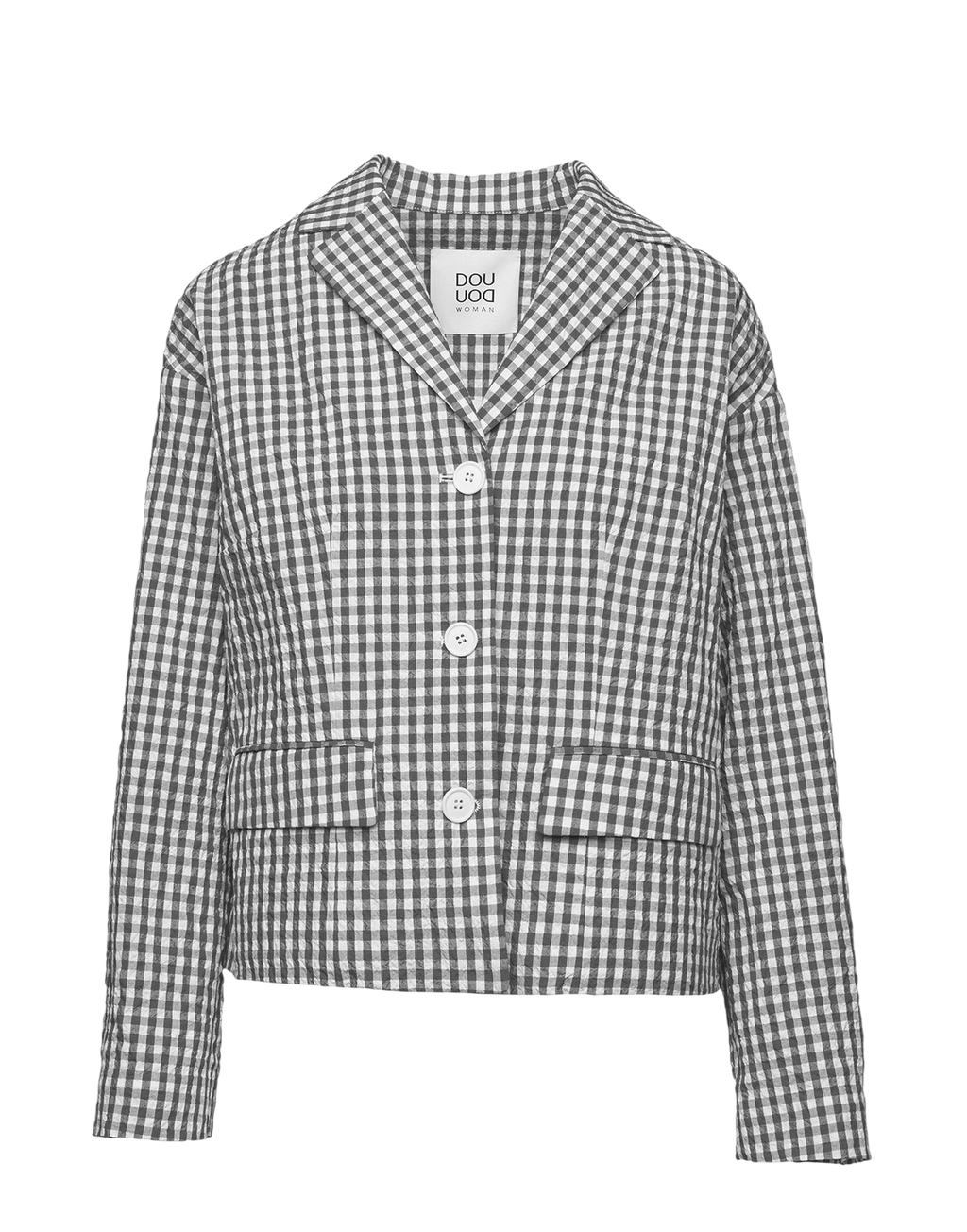 Veste déstructurée en vichy embossé blanc cassé/acier