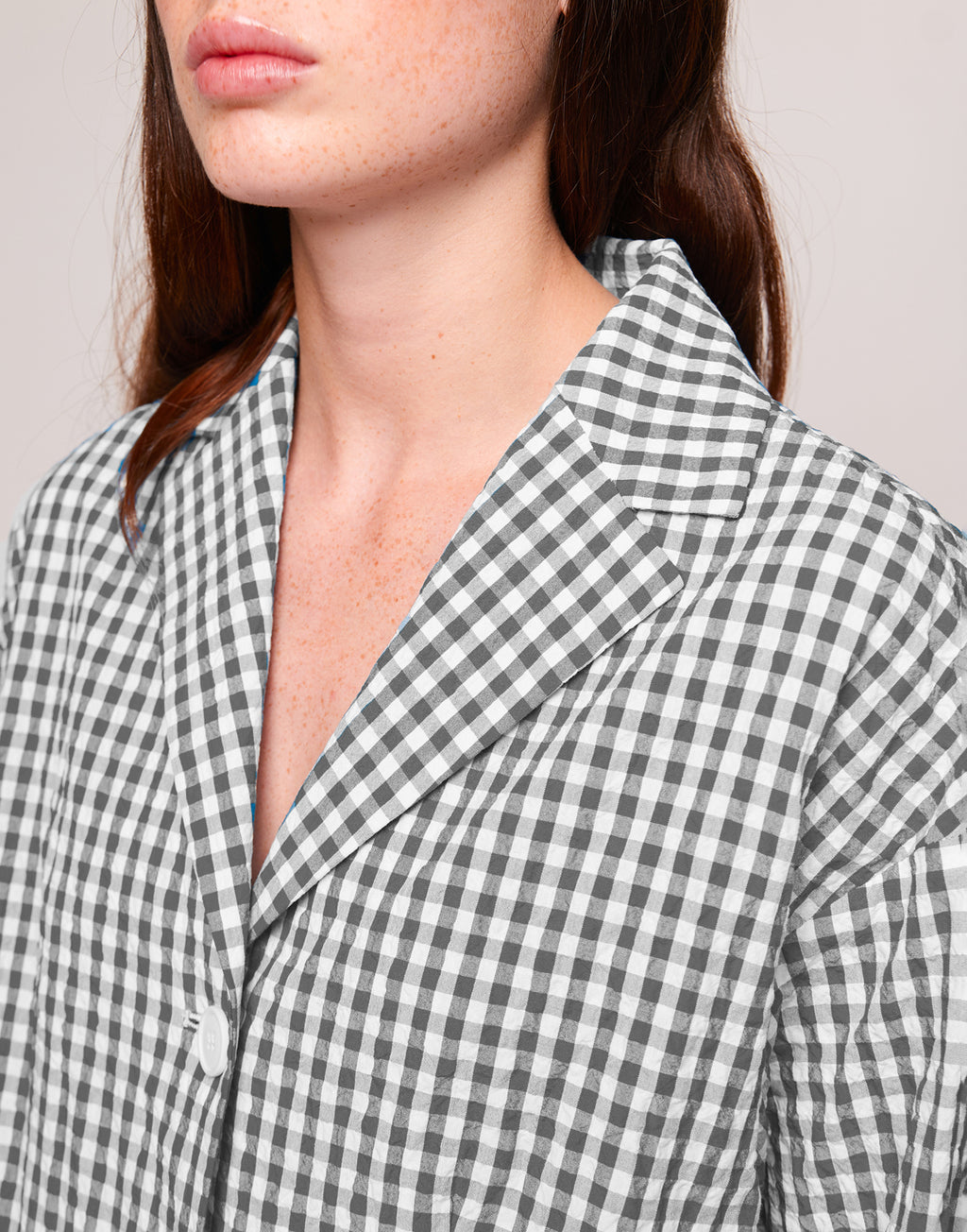 Giacca Destrutturata in Vichy Embossed Off White/Steel