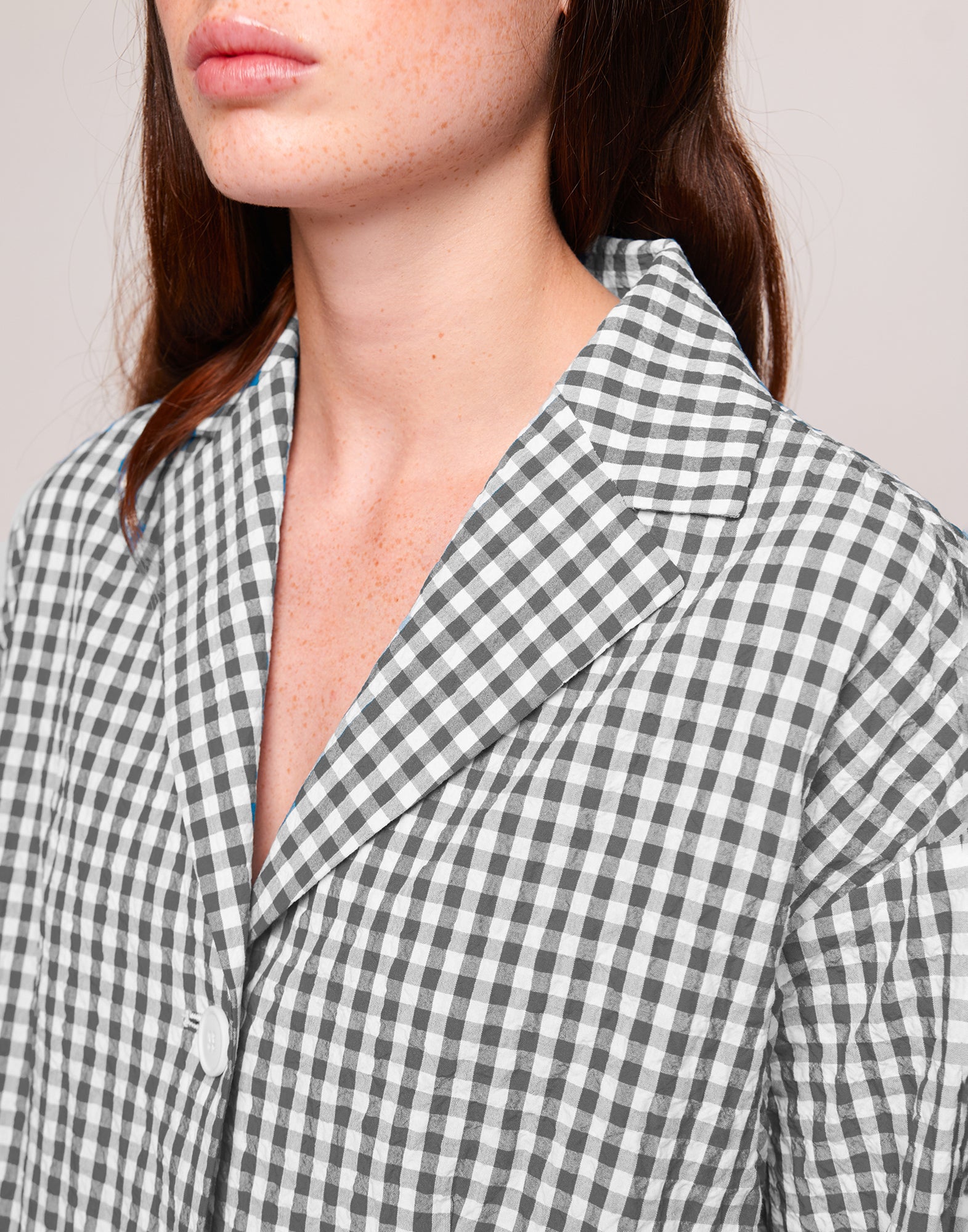 Giacca Destrutturata in Vichy Embossed Off White/Steel