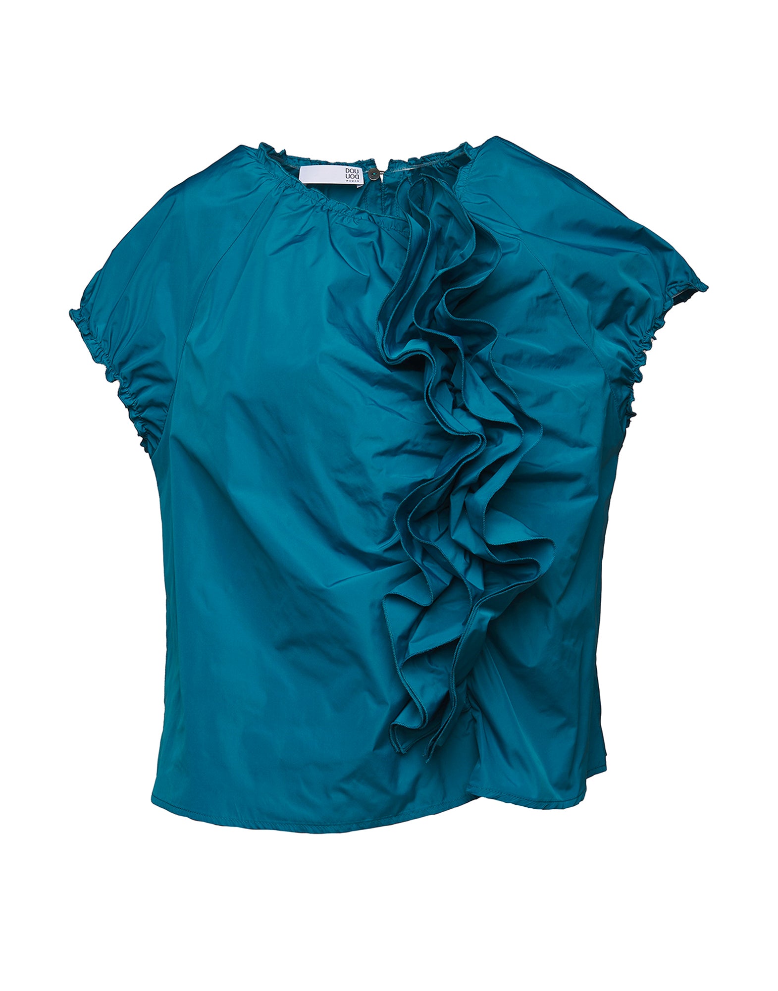 Top con Rouches in Taffetas Microfibra Topazio