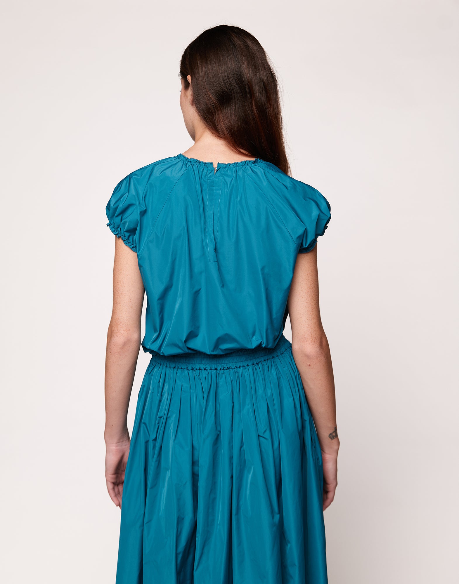 Top con Rouches in Taffetas Microfibra Topazio