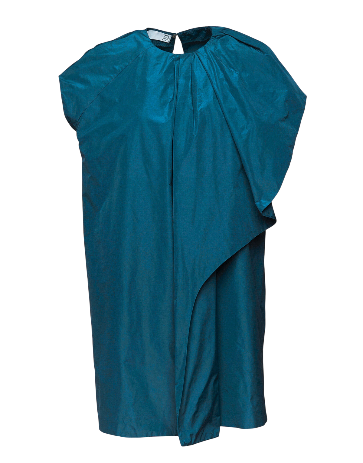 Short Dress with Jabot in Topaz Microfiber Taffeta
