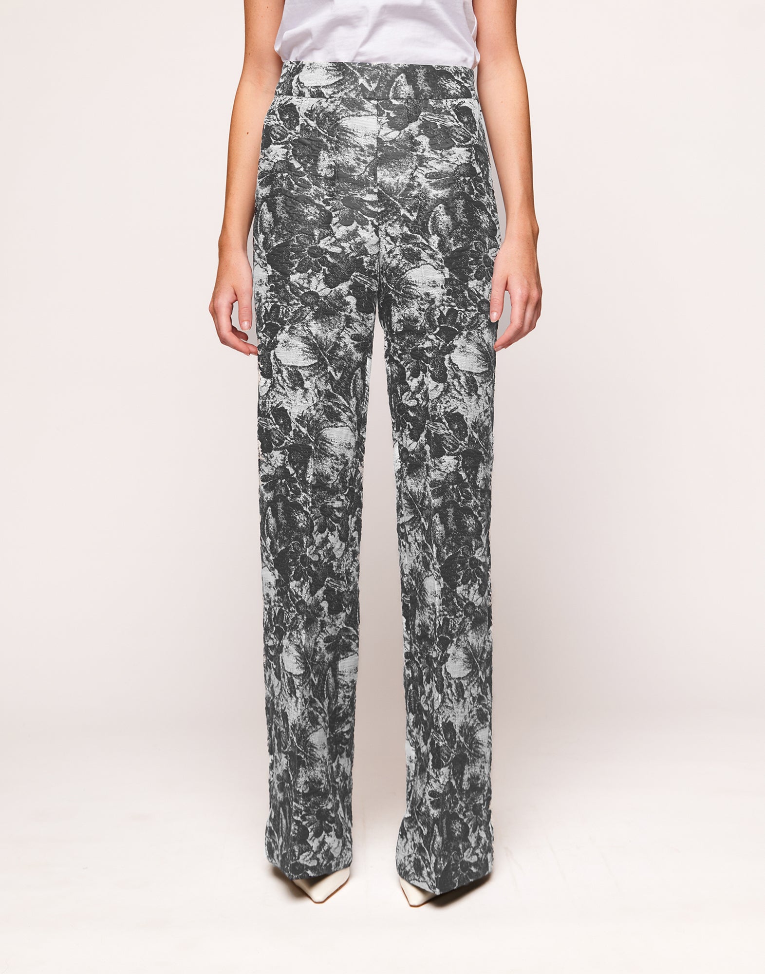 Pantaloni a Vita Alta in Jacquard Steel
