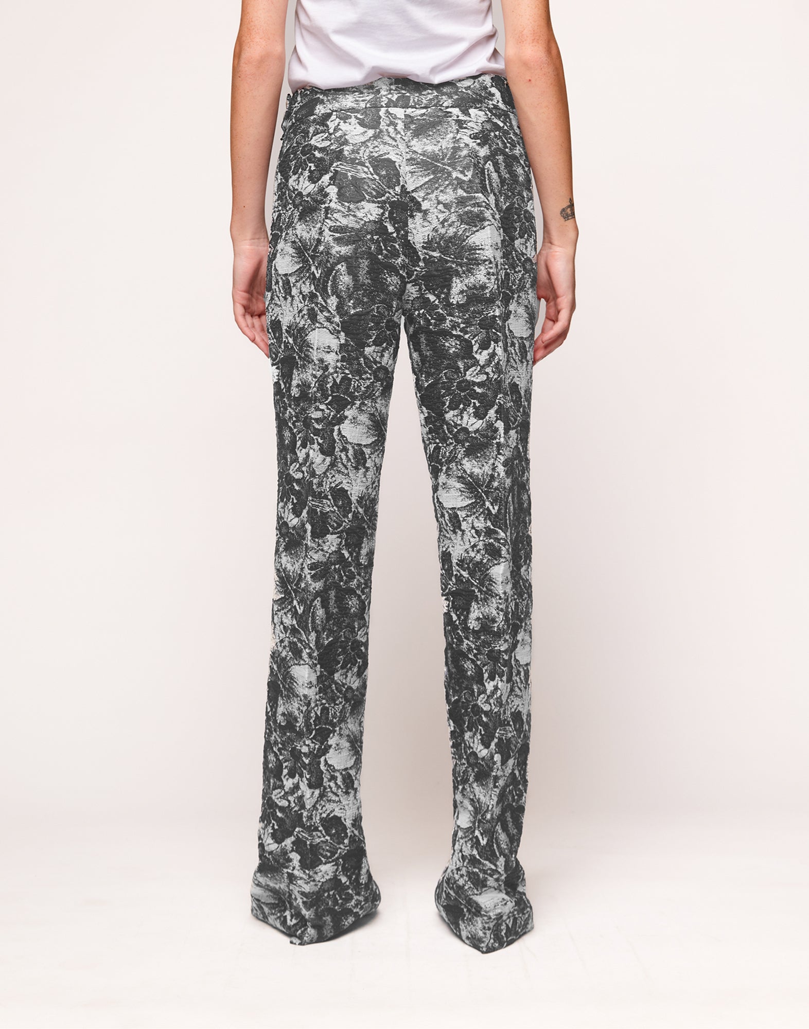 Pantaloni a Vita Alta in Jacquard Steel