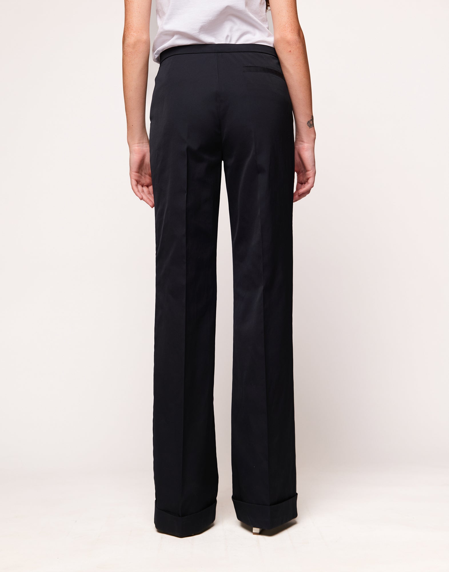 Pantaloni a Gamba Dritta in Tecno Gabardine Blu Abisso