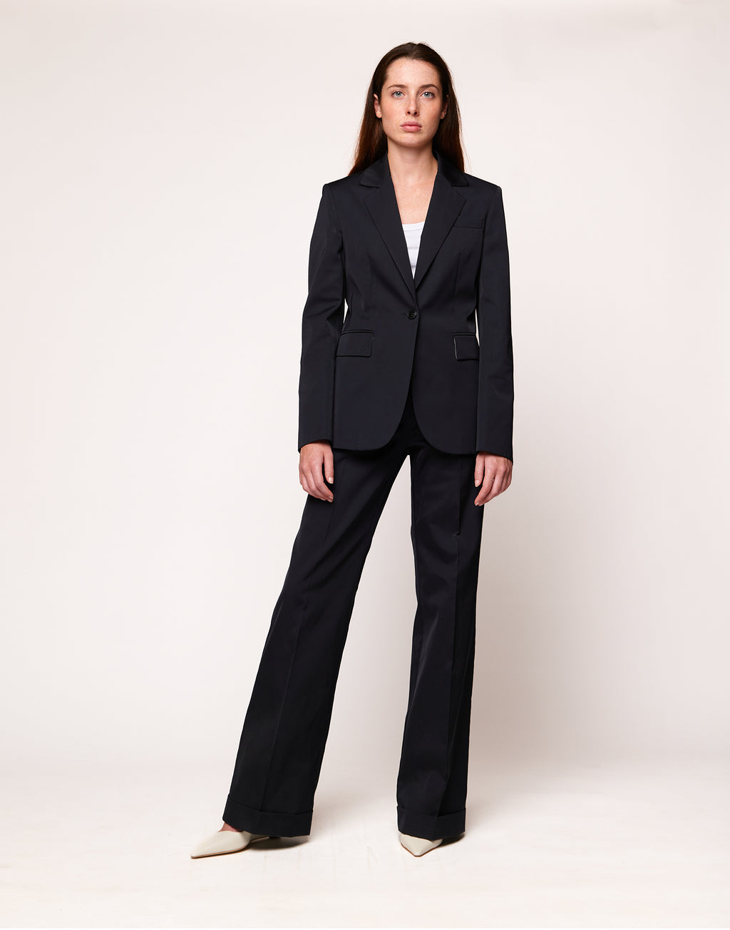 Pantaloni a Gamba Dritta in Tecno Gabardine Blu Abisso