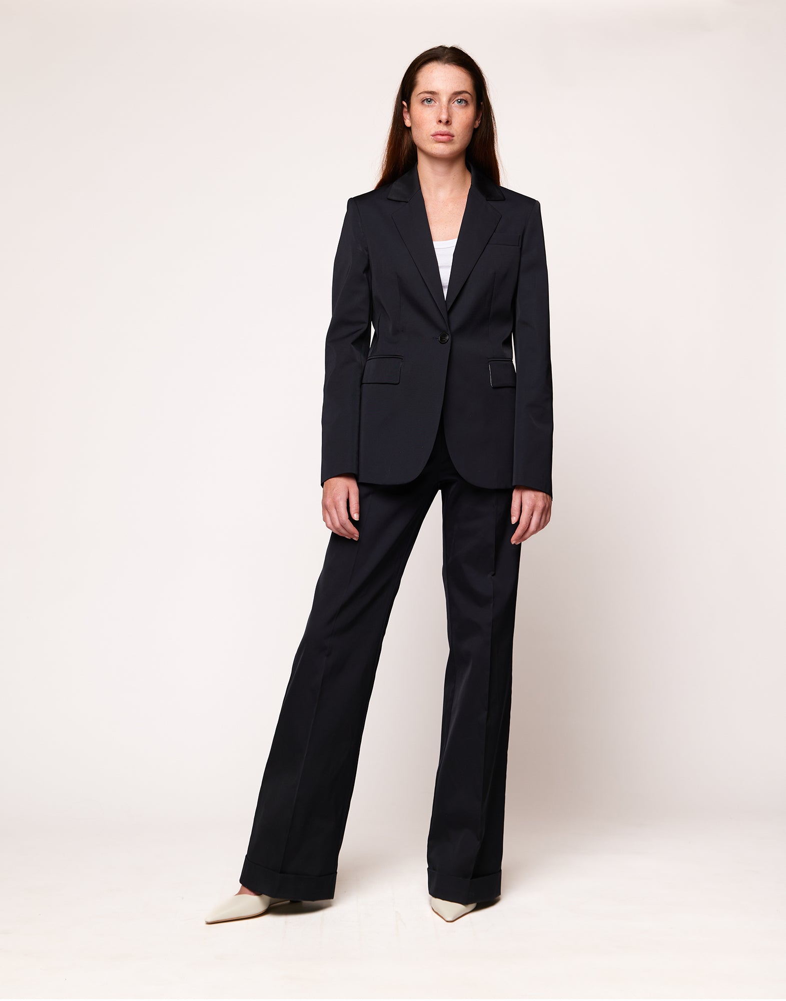 Pantaloni a Gamba Dritta in Tecno Gabardine Blu Abisso