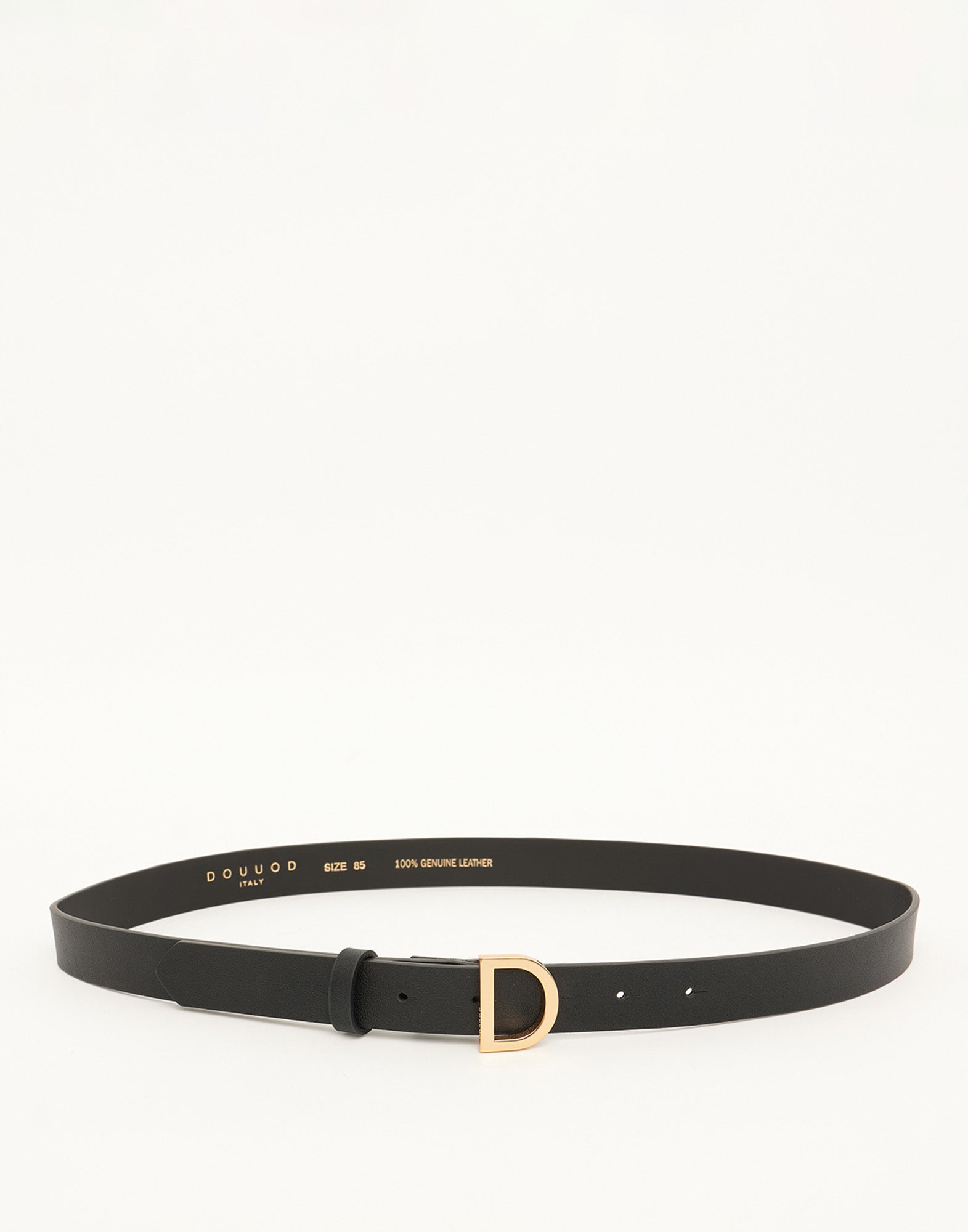 Cintura in Pelle con Fibbia "D" Nera/Oro