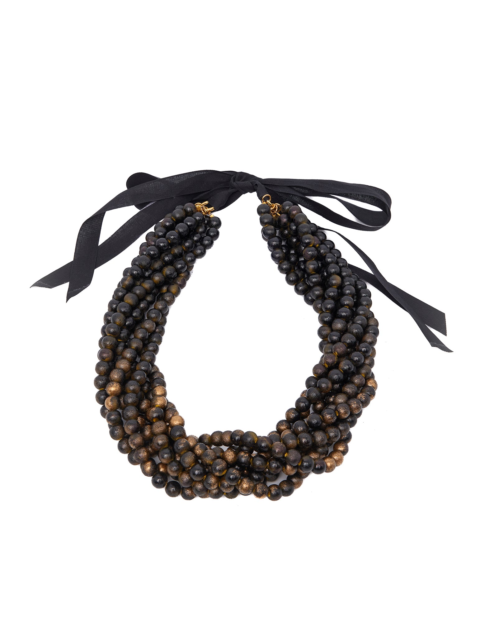 Collana Multifili con Perle in Legno Ebano