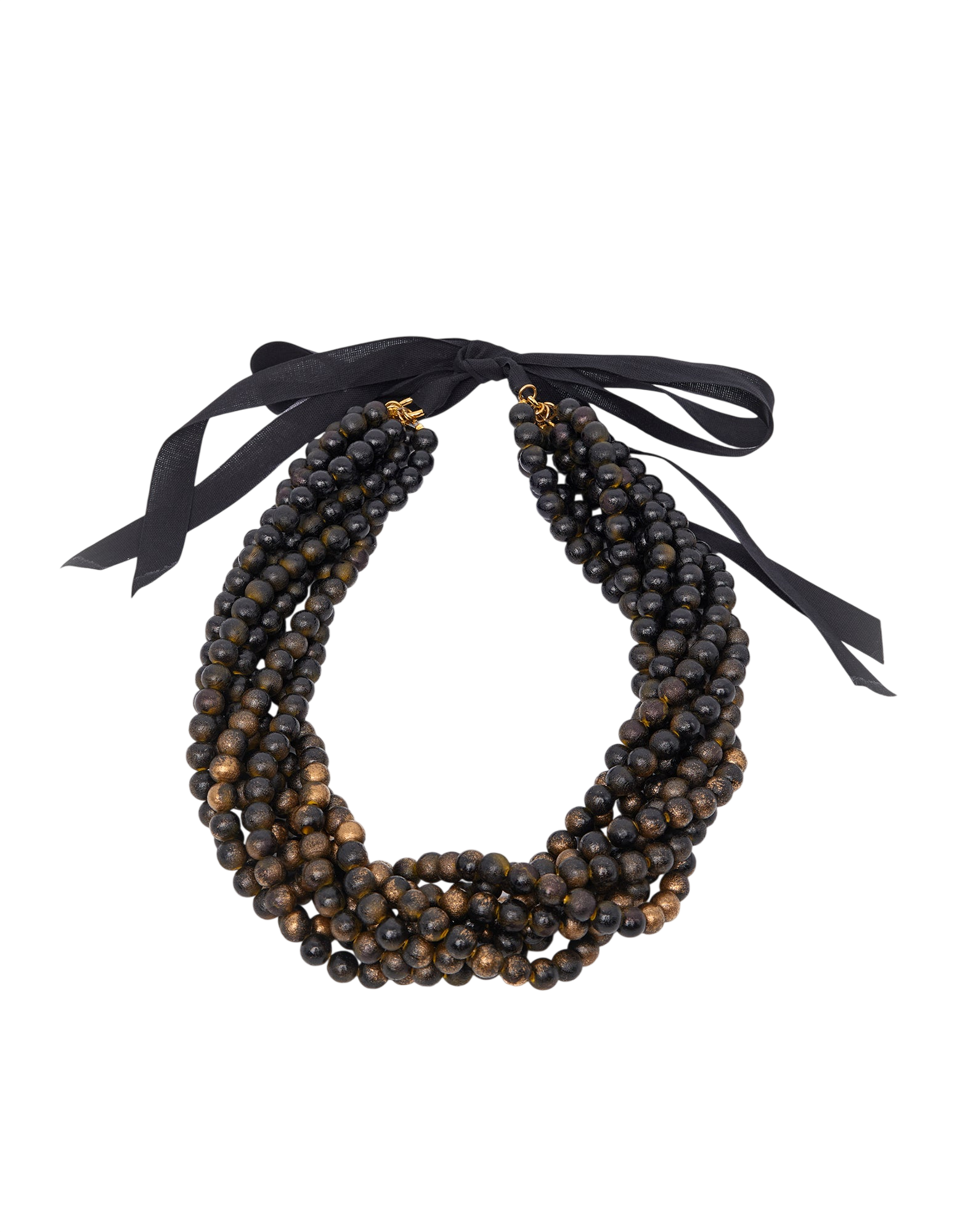 Collana Multifili con Perle in Legno Ebano