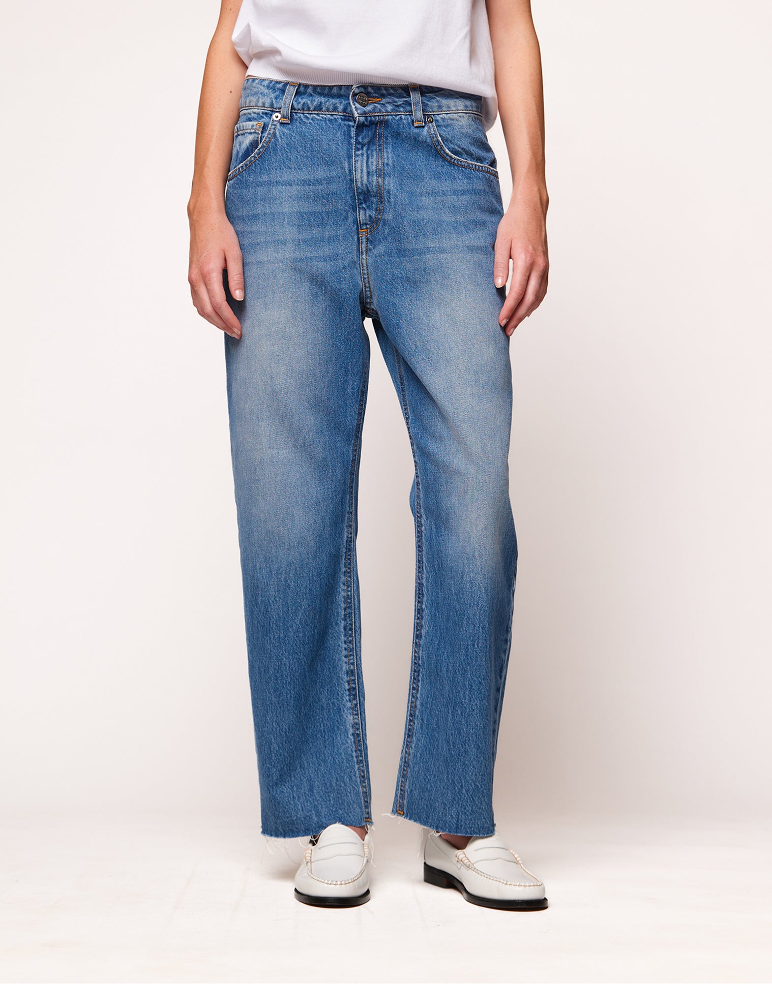 Jeans Baggy a 5 Tasche in Denim Medium Blue
