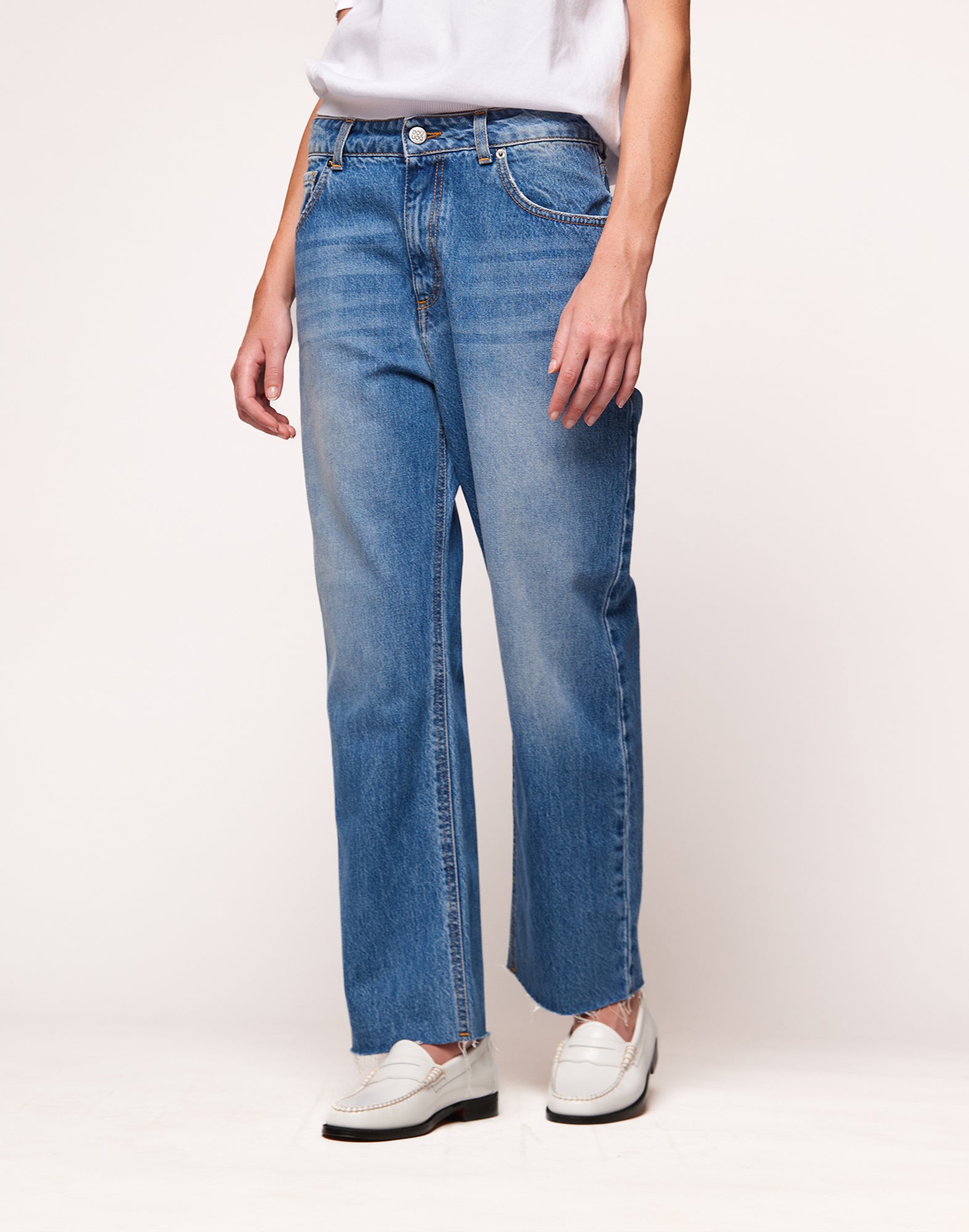 Jeans Baggy a 5 Tasche in Denim Medium Blue