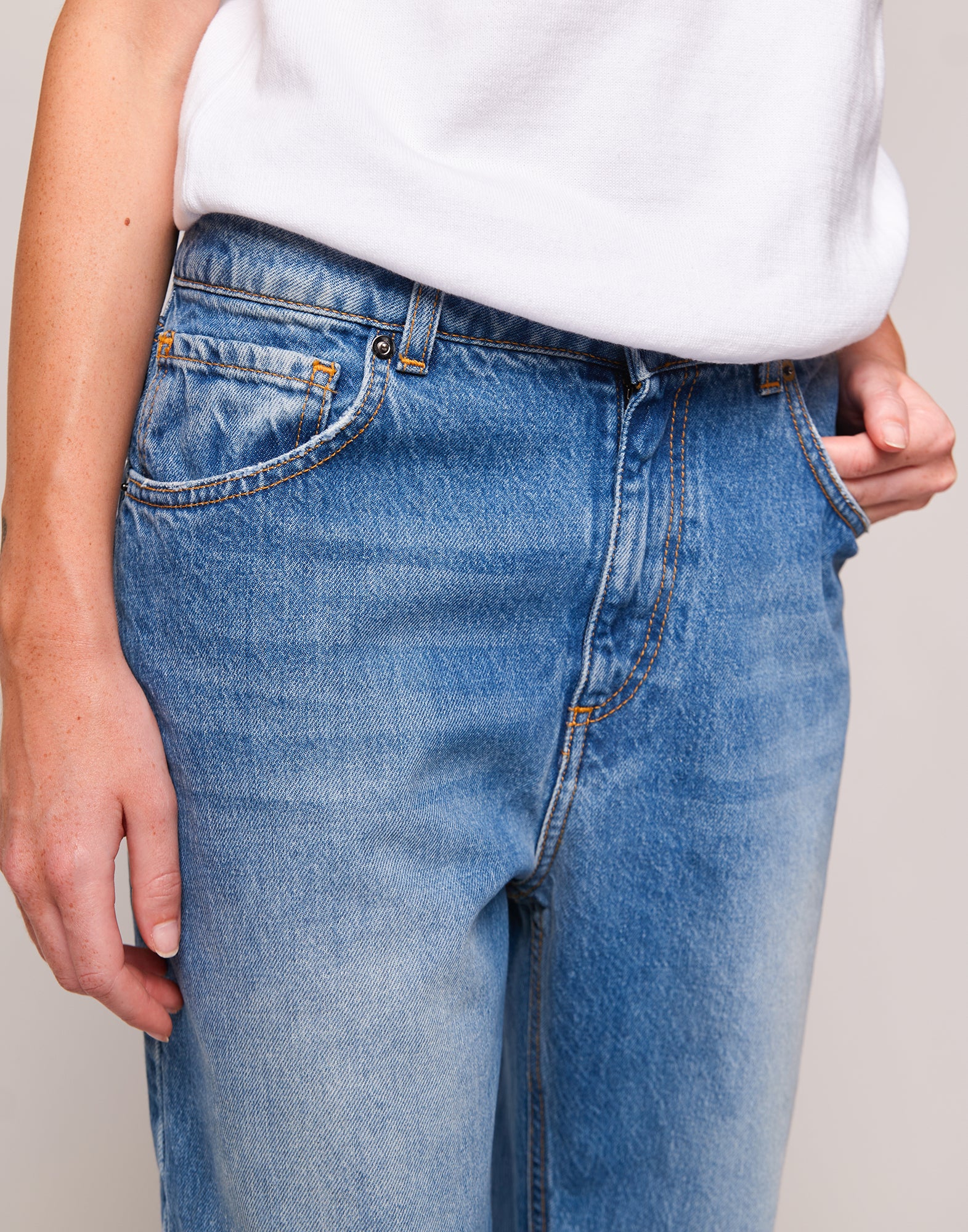 Jeans Baggy a 5 Tasche in Denim Medium Blue