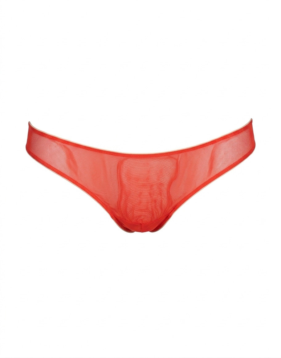 Slip a Brasiliana in Tulle Elasticizzato Corallo
