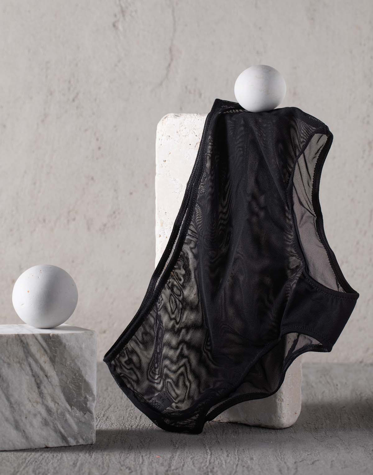Slip a Culotte in Tulle Elasticizzato Nero