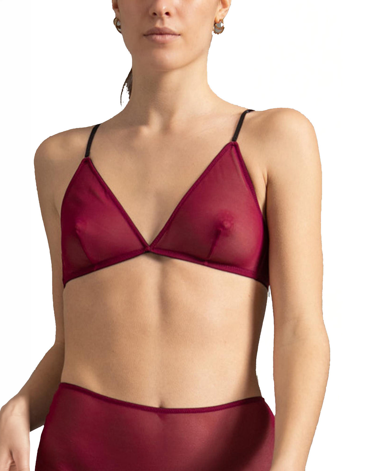 Reggiseno a Triangolo in Tulle Elasticizzato Bordeaux