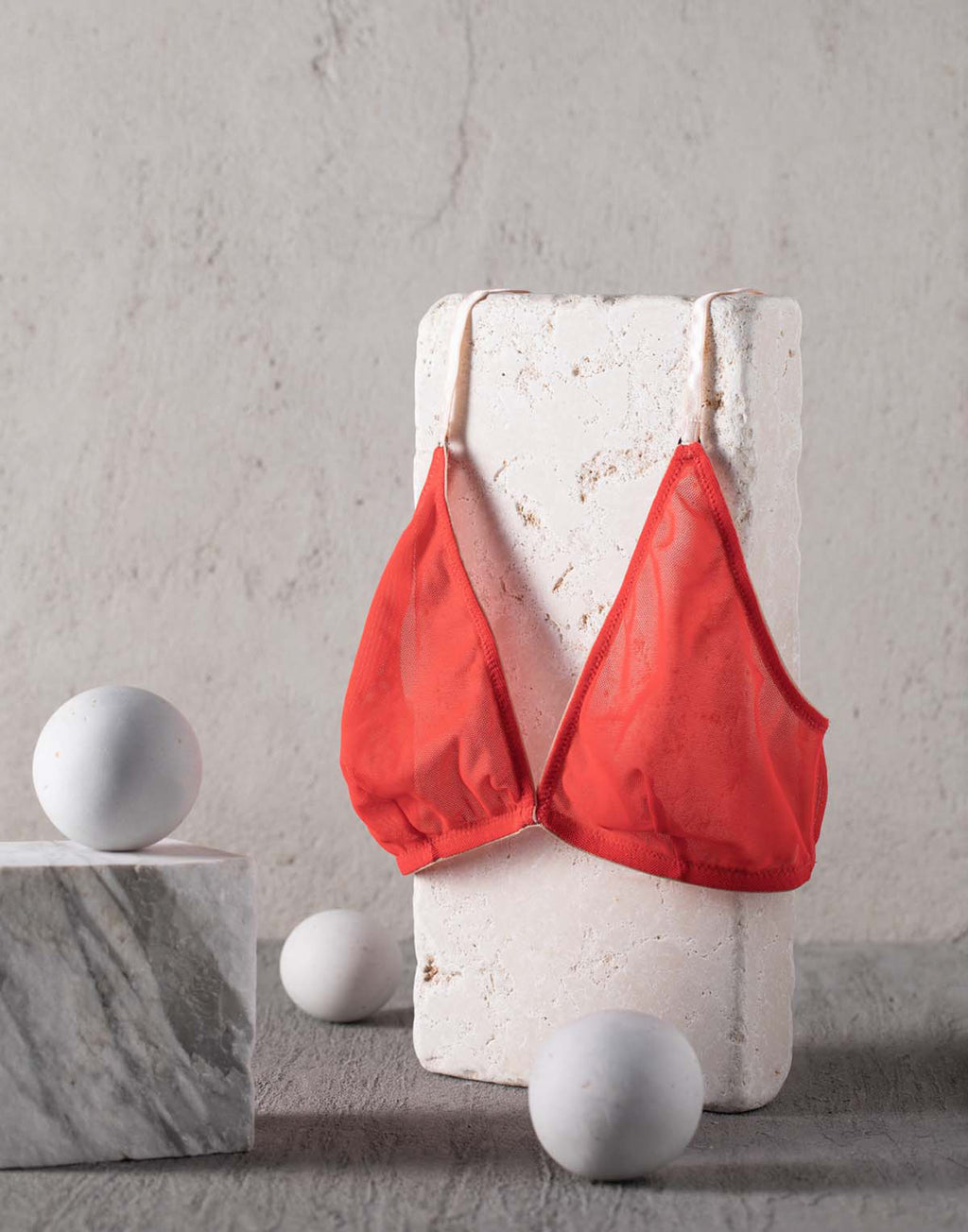 Reggiseno a Triangolo in Tulle Elasticizzato Corallo