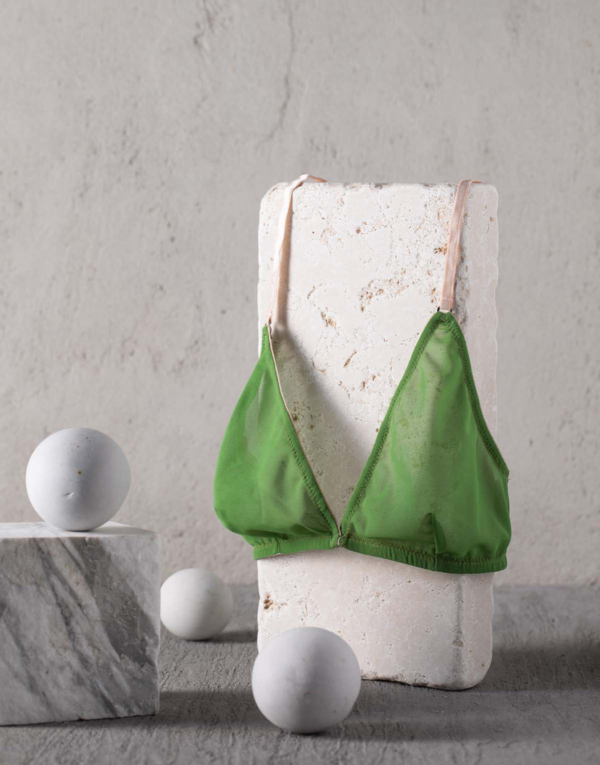 Reggiseno a Triangolo in Tulle Elasticizzato Verde