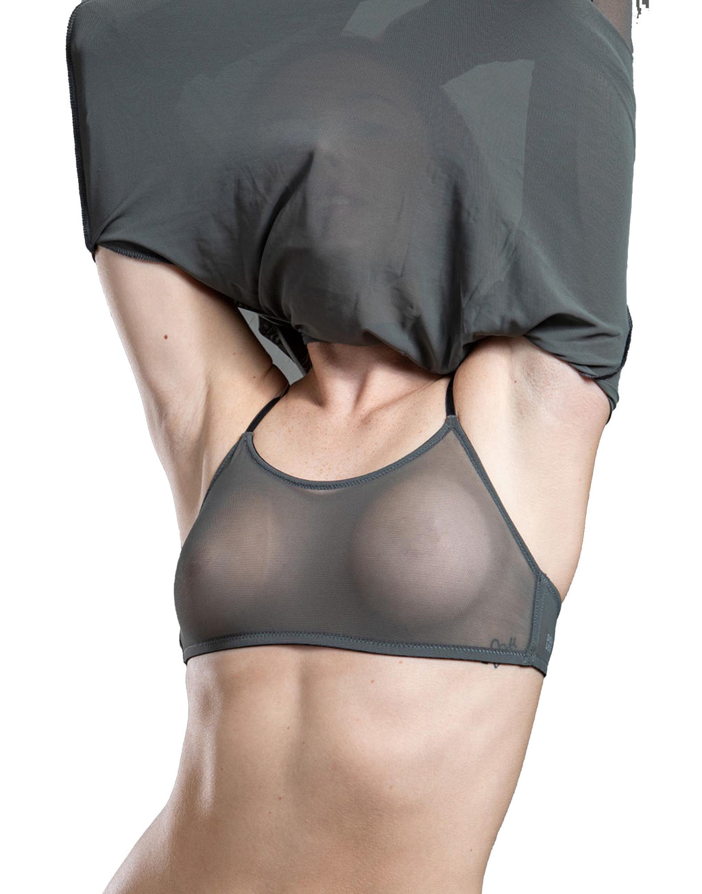 Reggiseno a Fascia in Tulle Grigio
