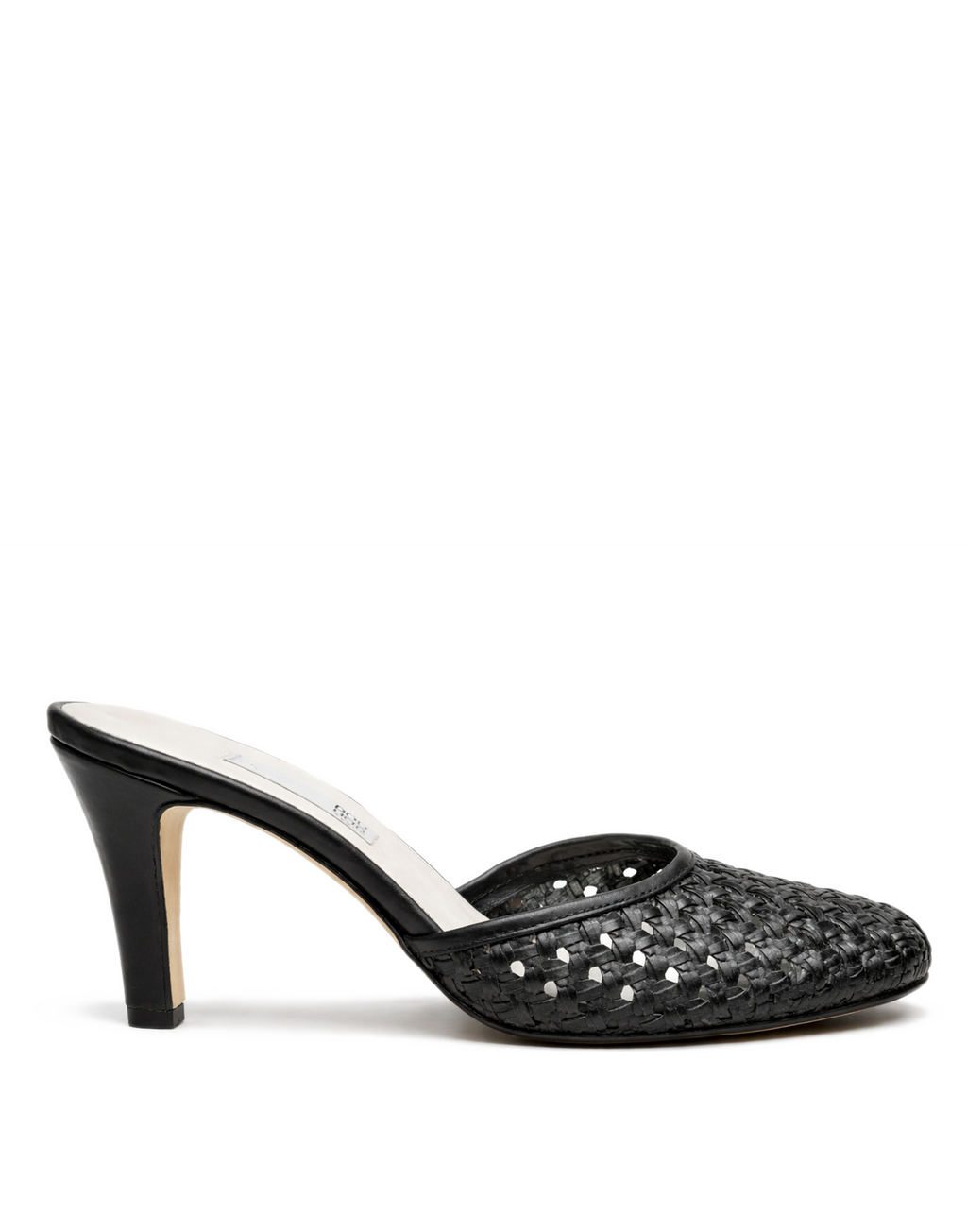 Mules con Tacco in Pelle Intrecciata Nera