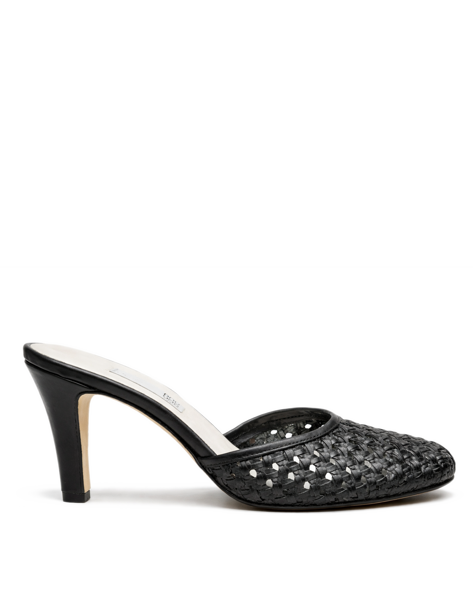 Mules con Tacco in Pelle Intrecciata Nera