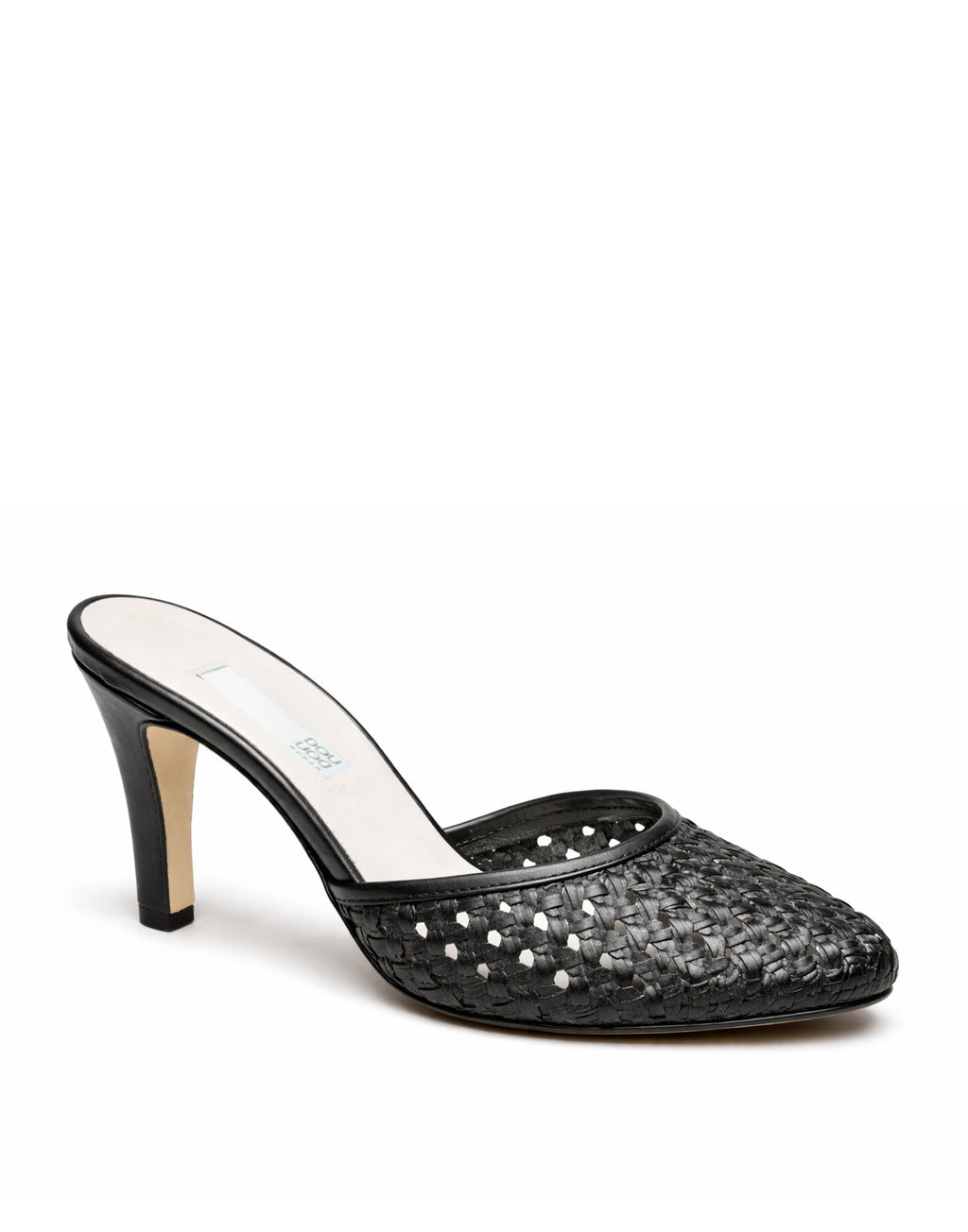 Mules con Tacco in Pelle Intrecciata Nera